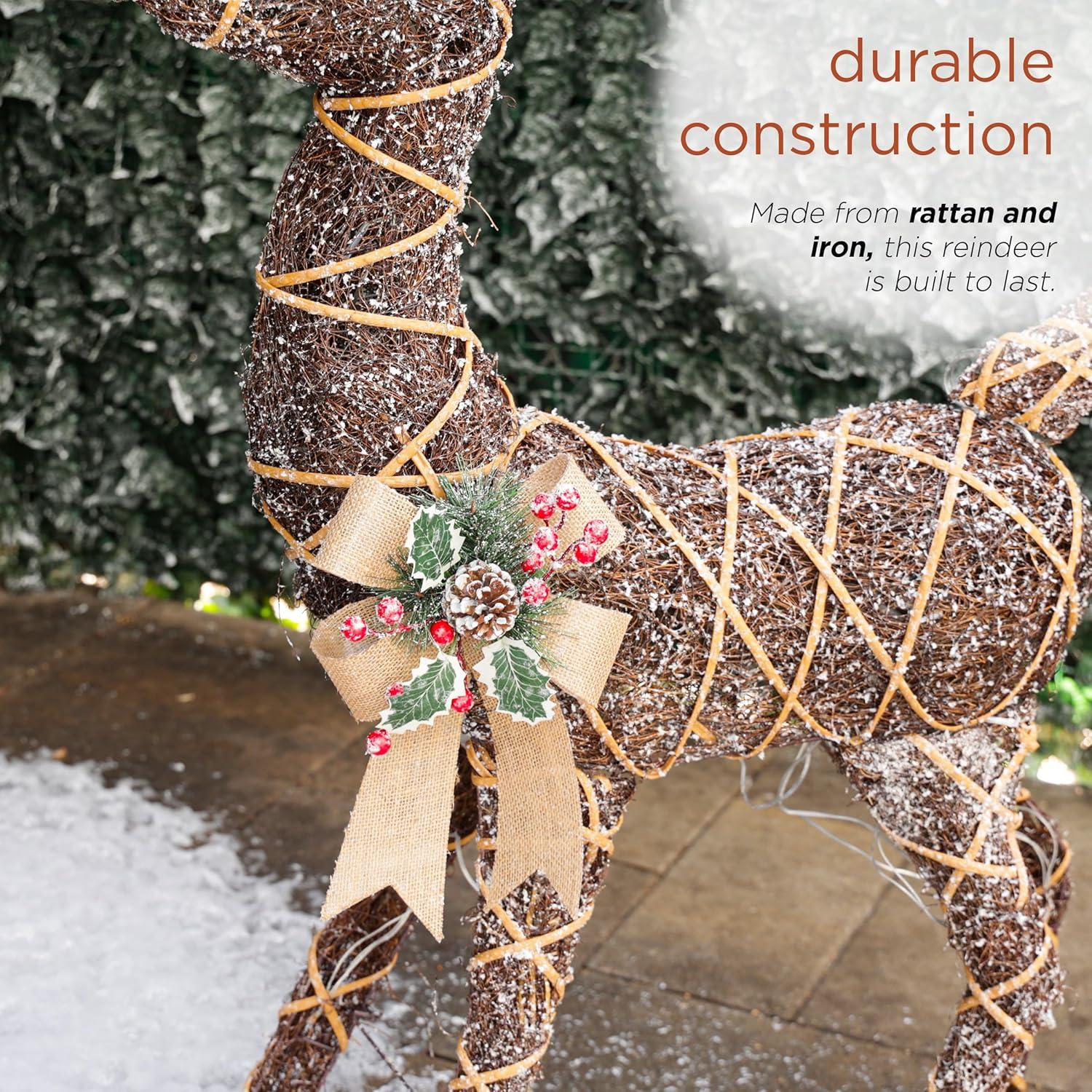 Twig with Natural Rattan Wrapped Reindeer and Warm White LED