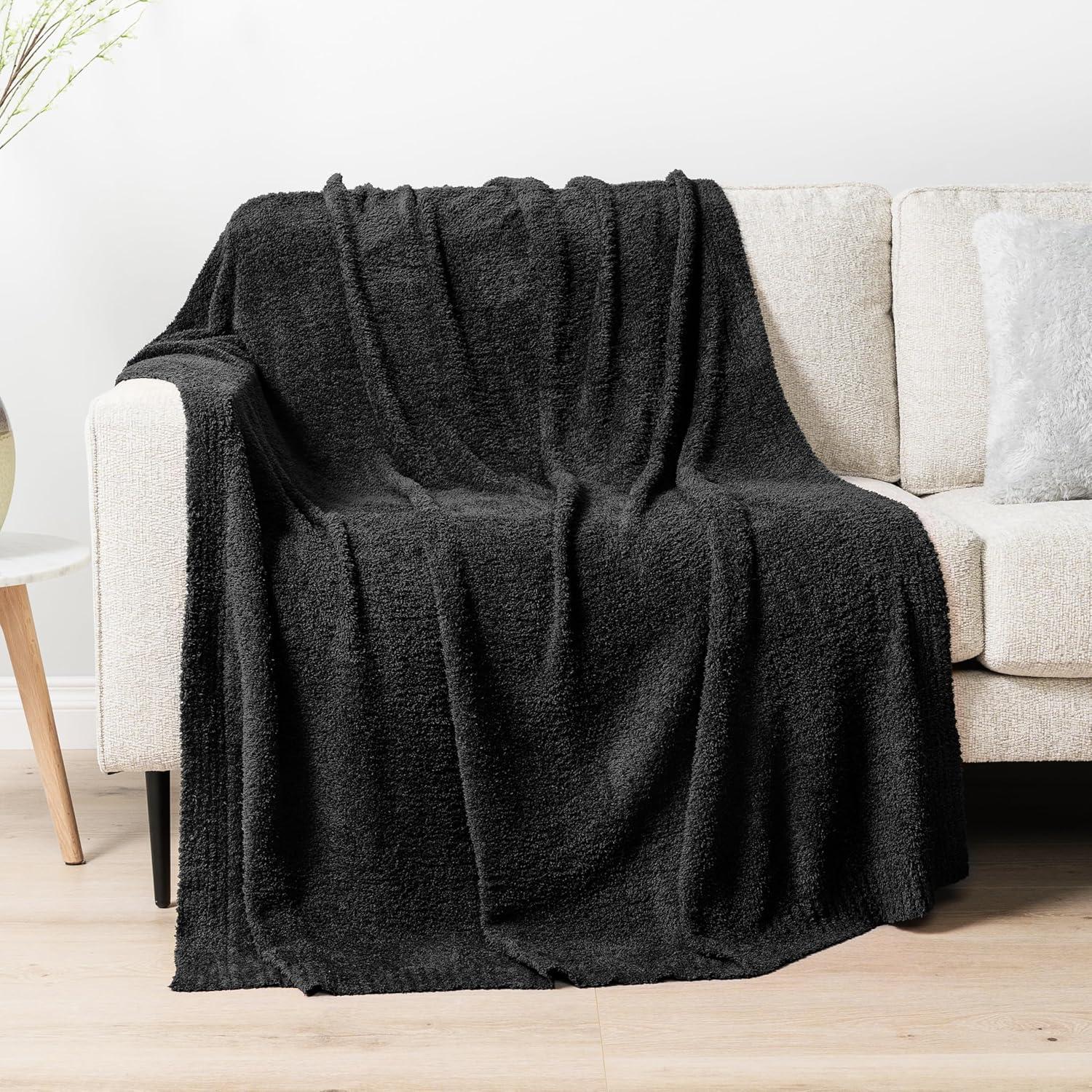 PAVILIA Plush Knit Throw Blanket for Couch Sofa Bed, Super Soft Fluffy Fuzzy Lightweight Warm Cozy All Season