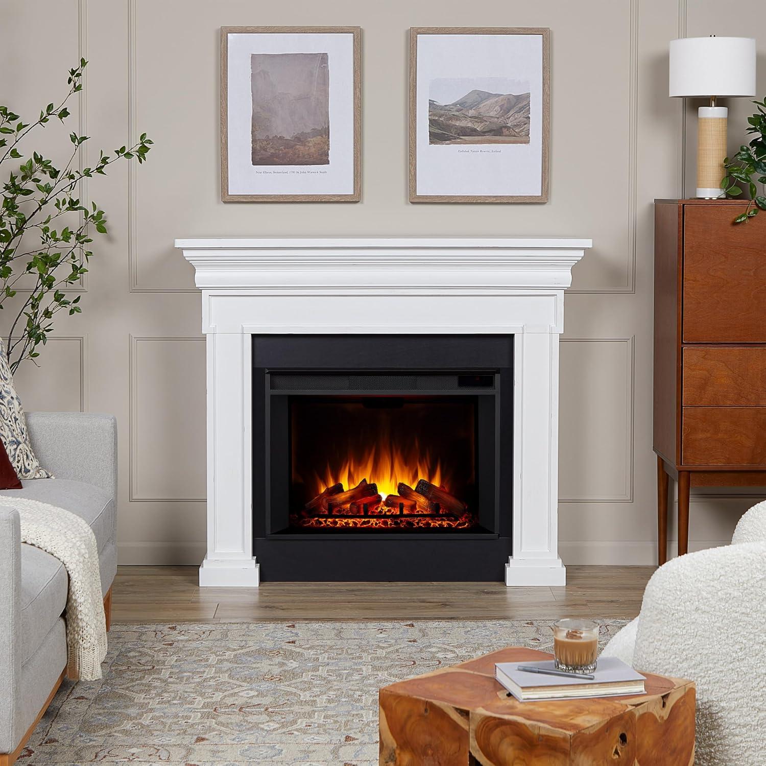 Real Flame Emerson 56" Wood Grand Electric Fireplace in Rustic White