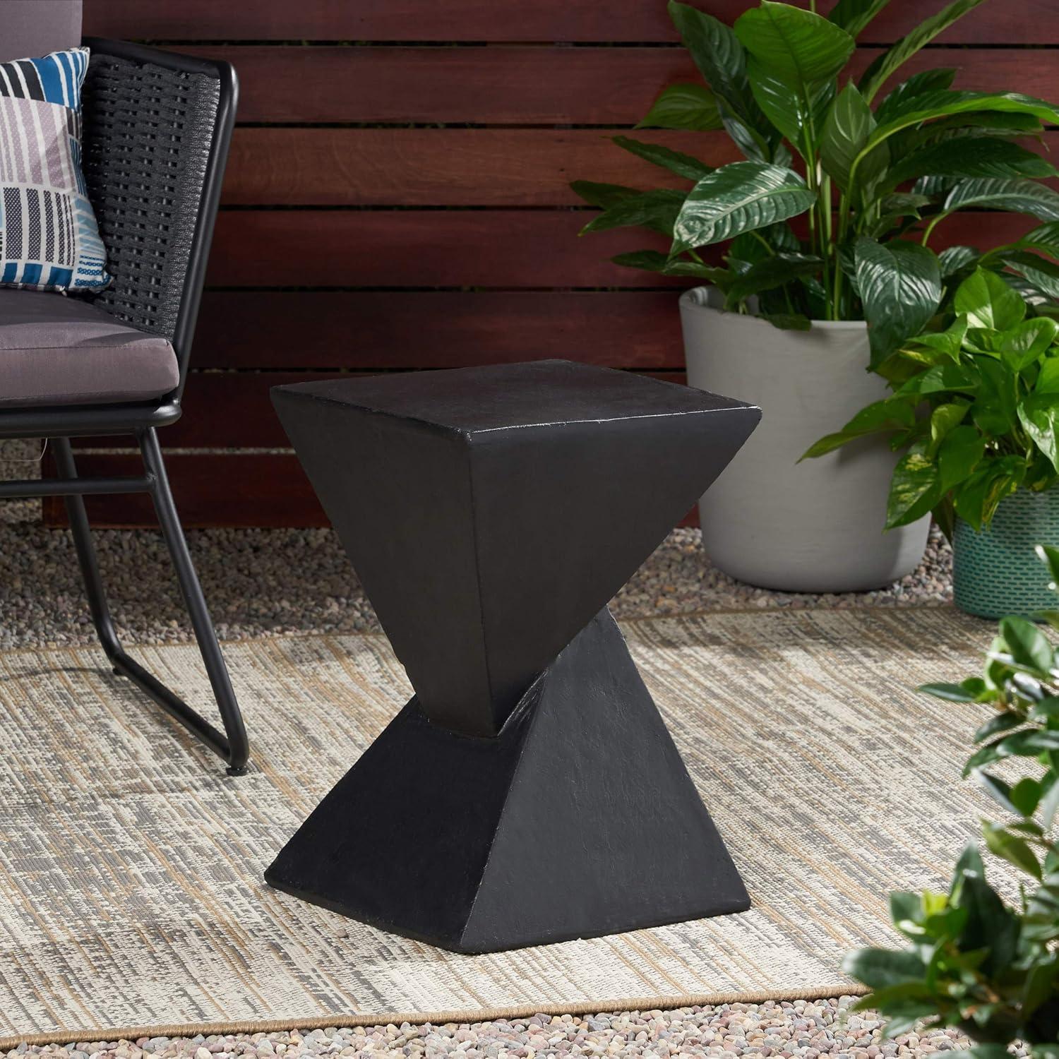 Katie Outdoor Lightweight Concrete Accent Table, Black