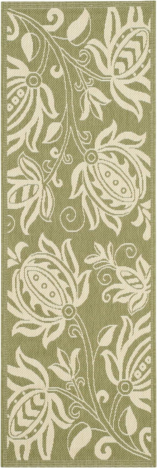 Olive/Natural Floral Synthetic 43"x24" Indoor/Outdoor Area Rug