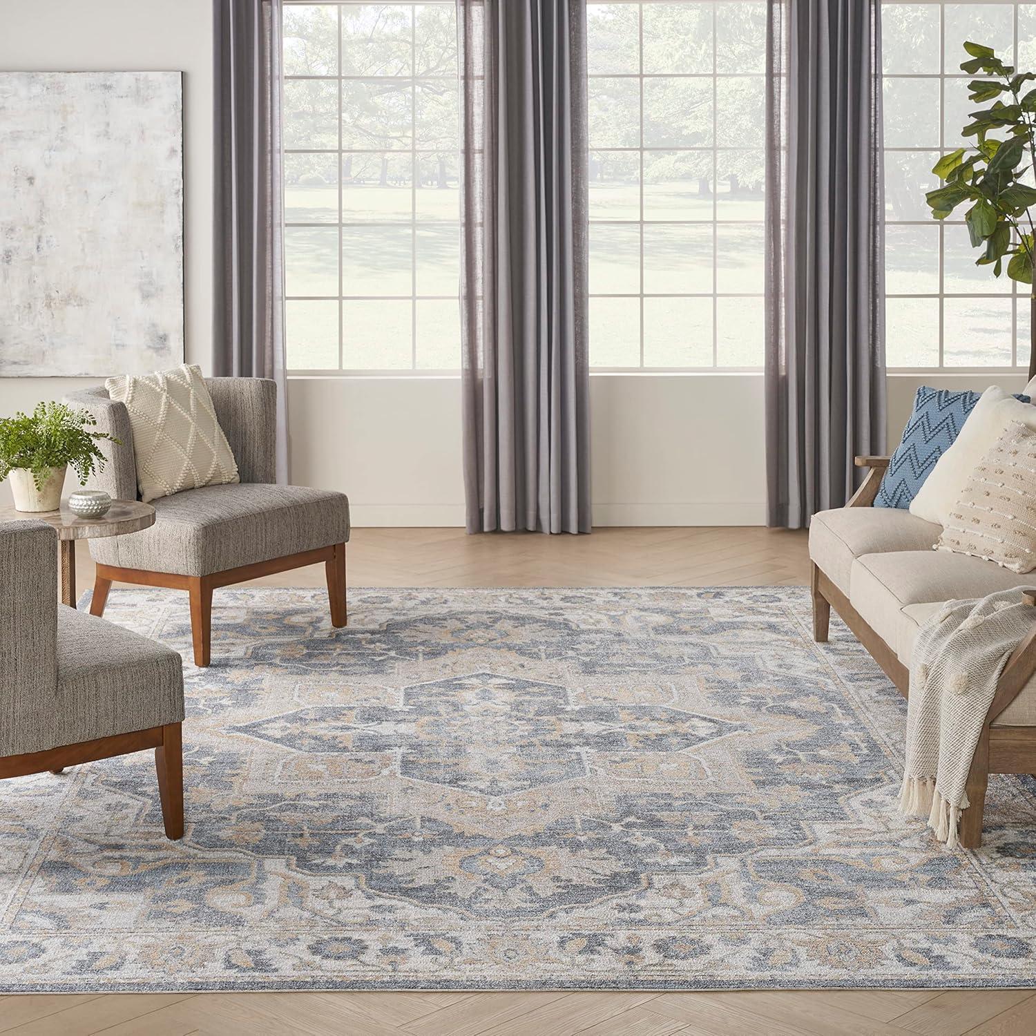Nourison Astra Machine Washable Vintage Medallion Indoor Rug Grey/Blue 9' x 12'