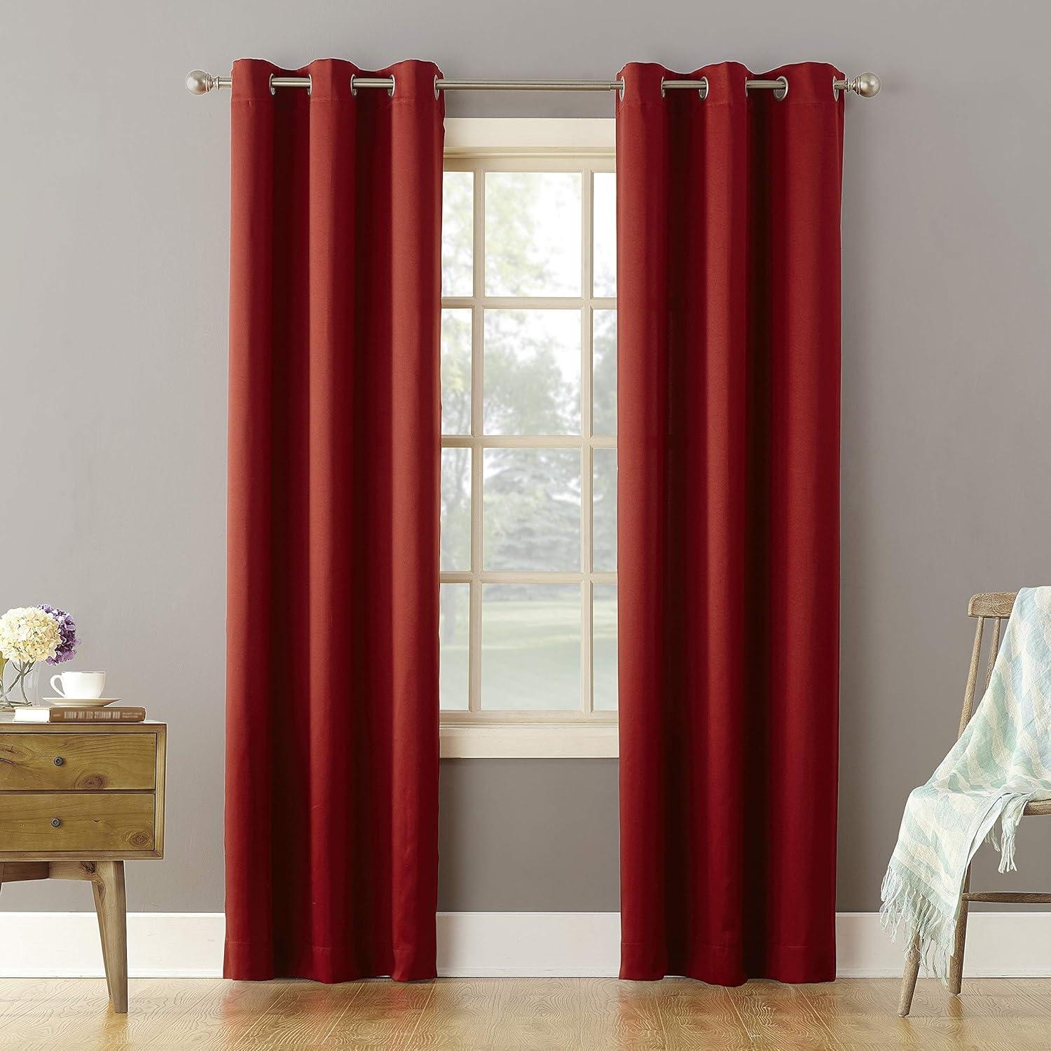 Sun Zero Talita 1 Piece Solid Print Room Darkening Curtain Panel, 40" X 63", 40"X63", Brick Red