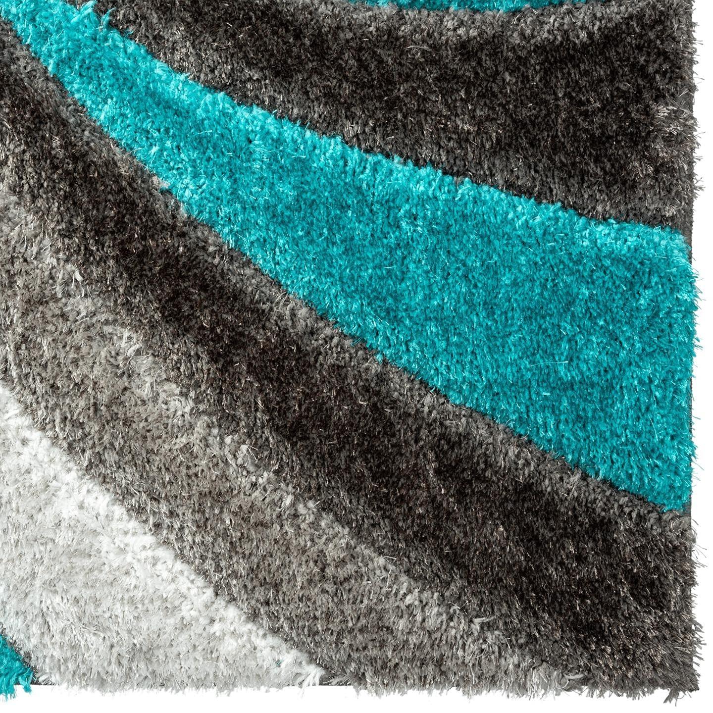 Luxe Weavers Modern Shag Geometric Area Rug, Turquoise 5x7