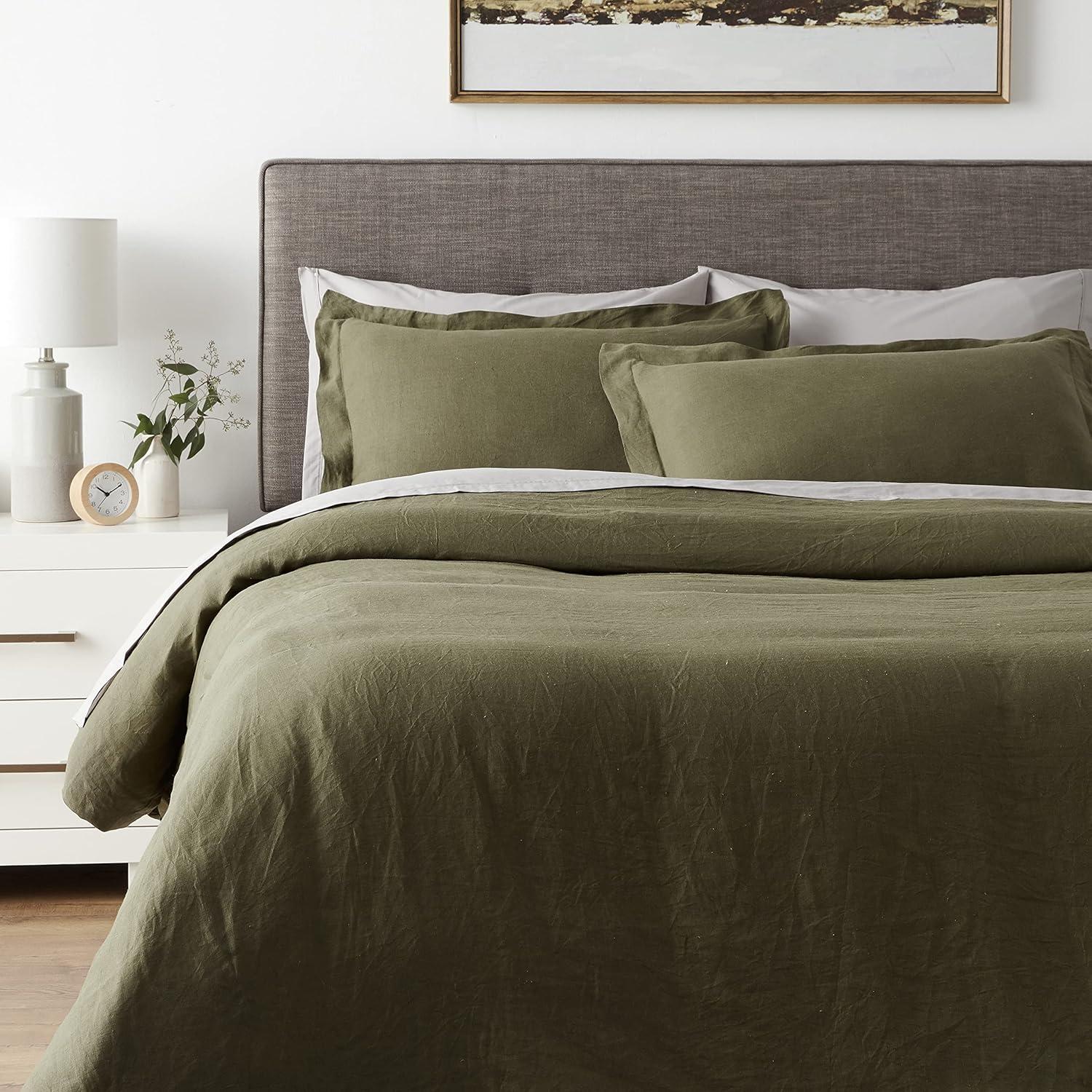 Olive Green Full/Queen Linen Duvet Cover Set