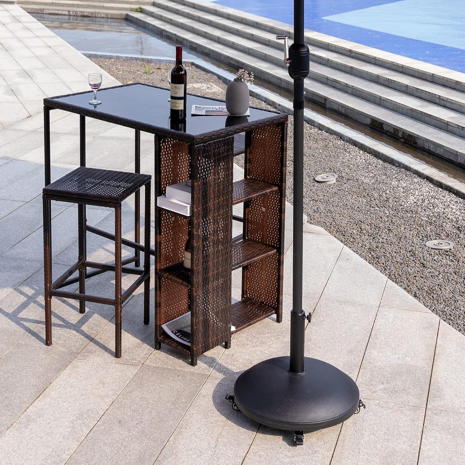 Outdoor 55lbs Heavy Duty Stand Concrete Umbrella Base with 4 Wheels Black for Patio Garden