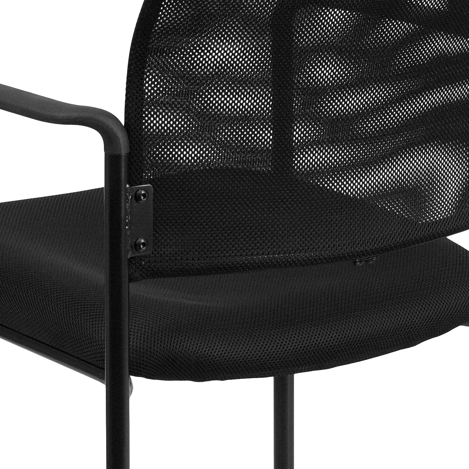 Flash Furniture Comfort Black Mesh Stackable Steel Side Chair with Arms