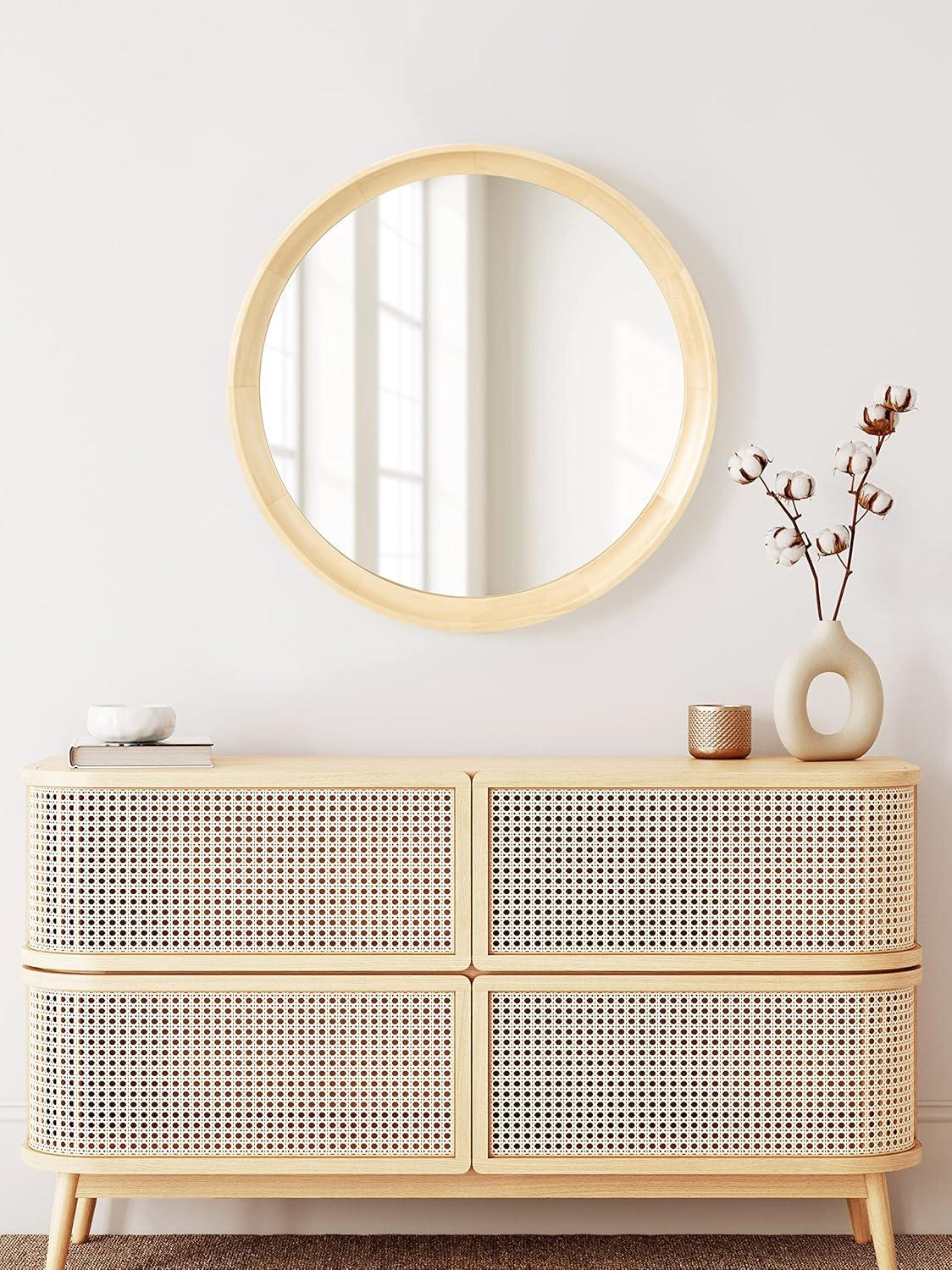 Kate and Laurel Hatherleig Round Wood Round Mirror, 24" Diameter, Natural
