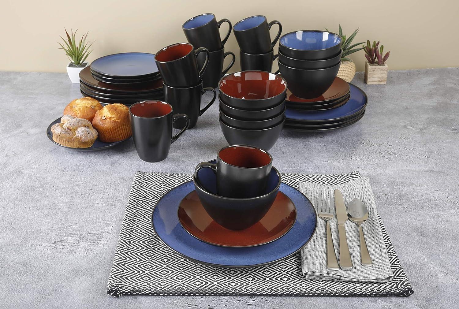 Blue Ceramic 16-Piece Reactive Glaze Dinnerware Set