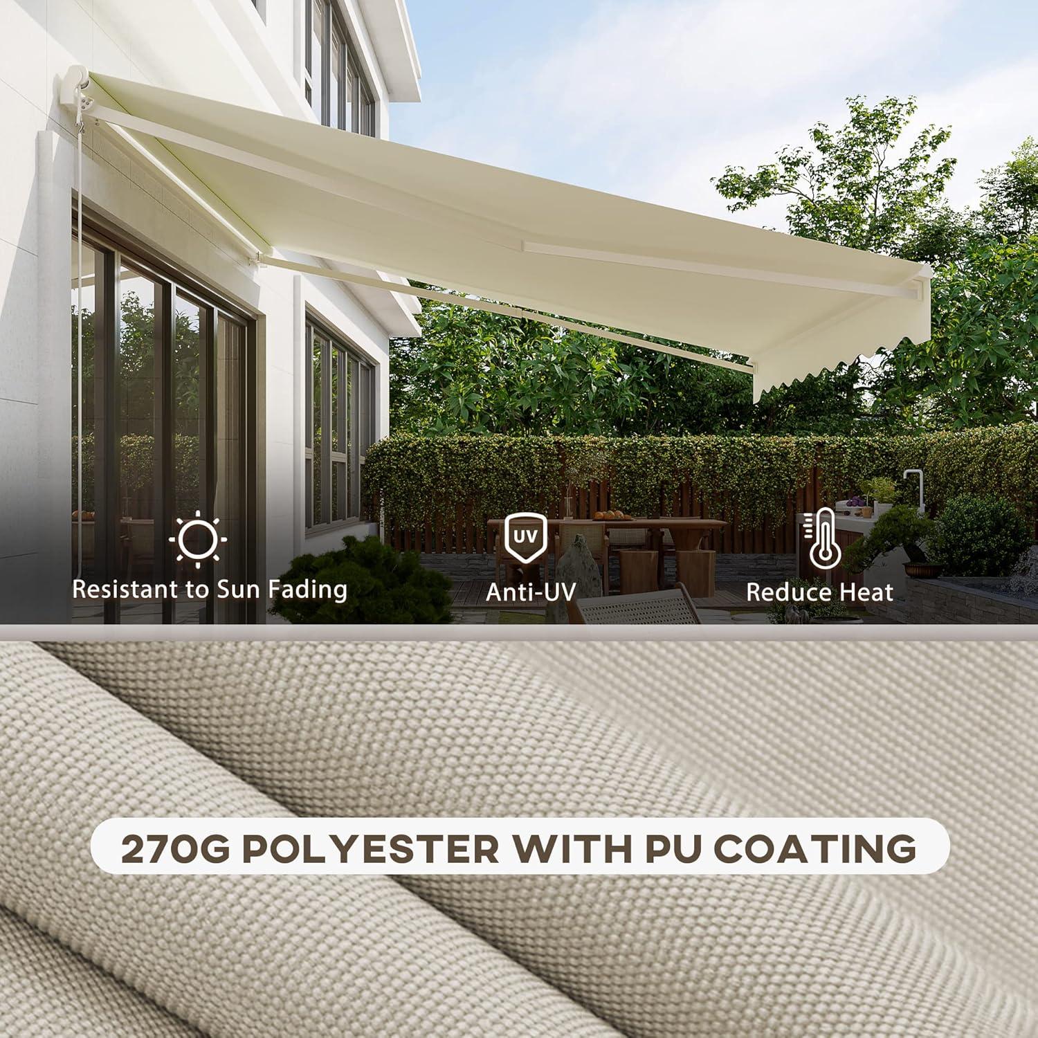 Outsunny 59'' Polyester Cream Cover Motorized Retractable Patio Awning