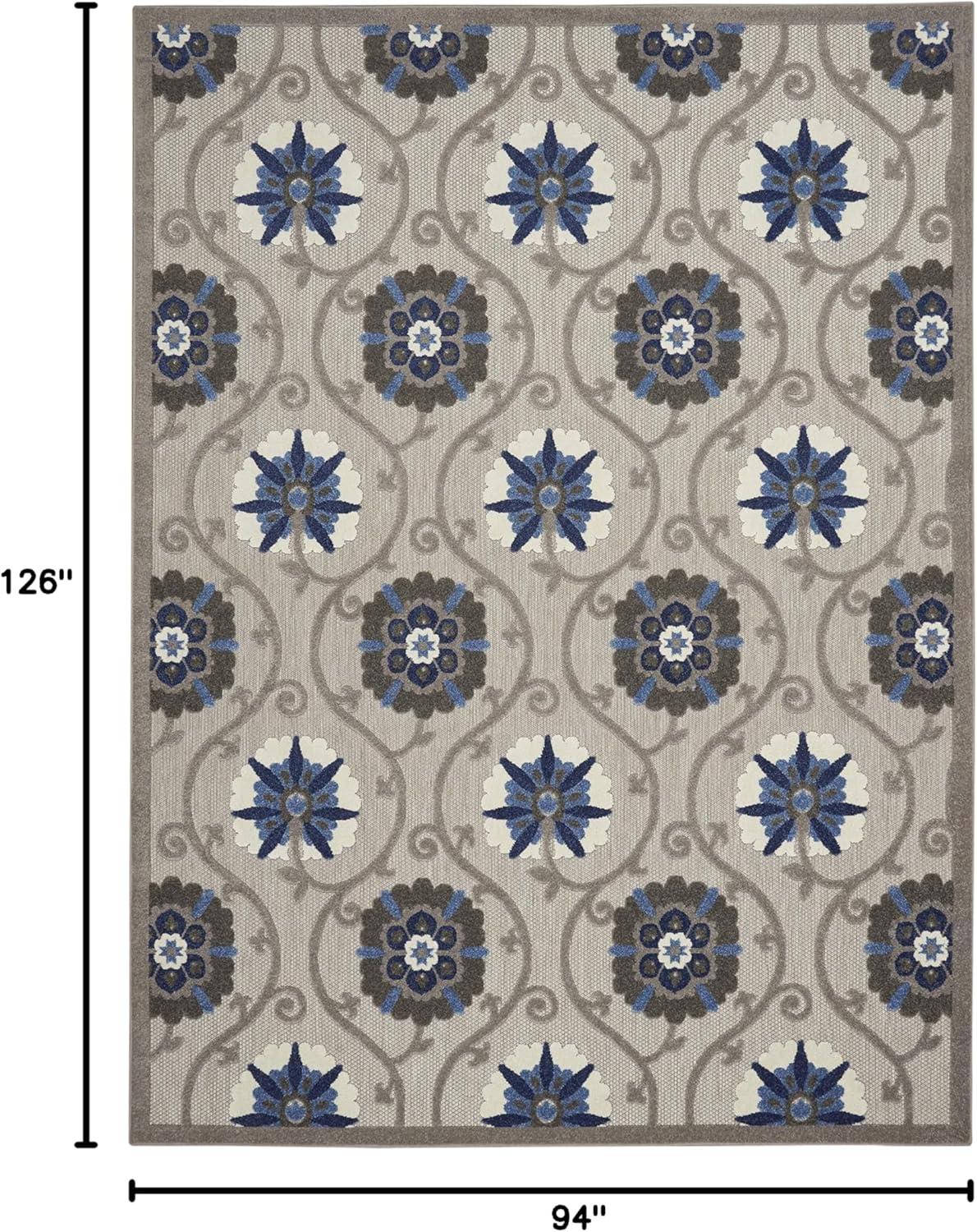 Nourison Aloha Contemporary Floral Flatweave High-Low Indoor Outdoor Area Rug Grey/Blue 7'10" x 10'6"