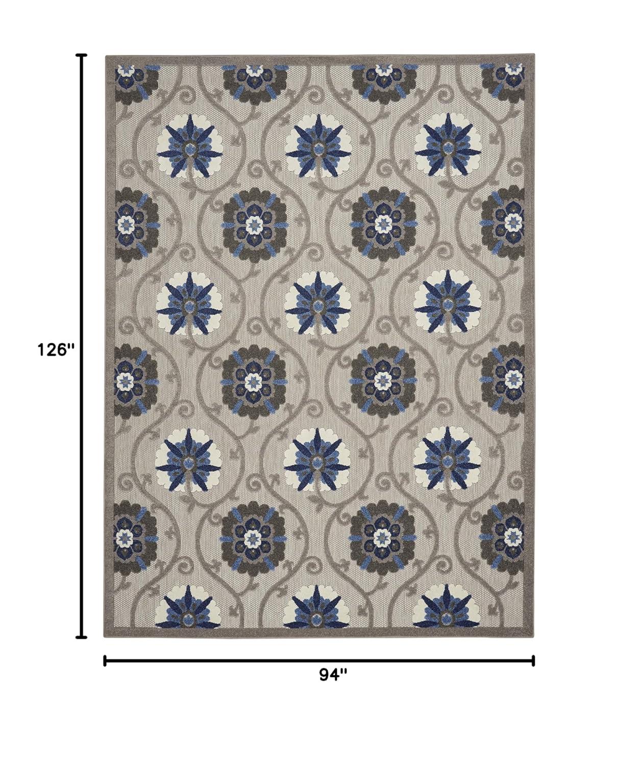 Nourison Aloha Contemporary Floral Flatweave High-Low Indoor Outdoor Area Rug Grey/Blue 7'10" x 10'6"