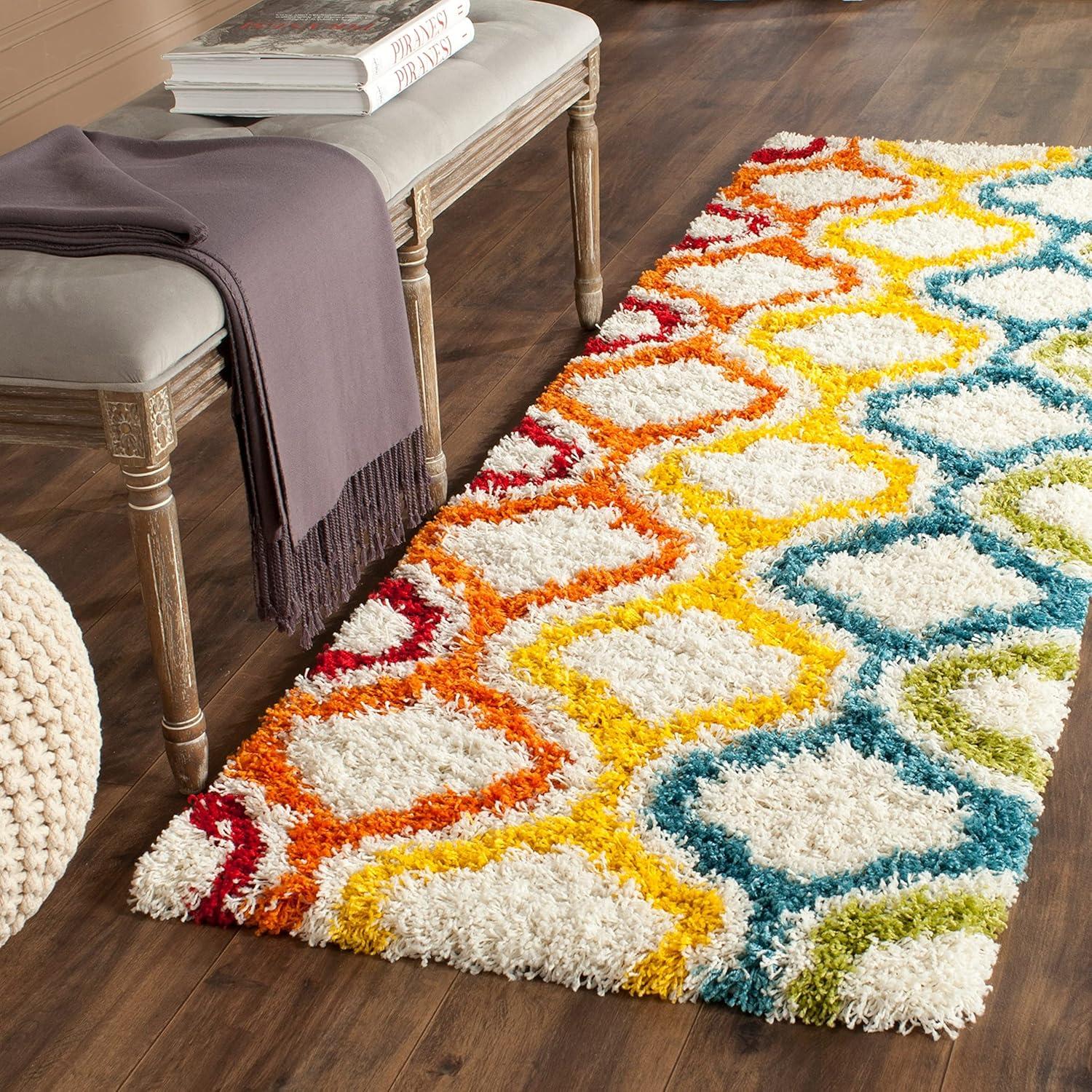 Ivory and Multicolor Shag Kids Area Rug