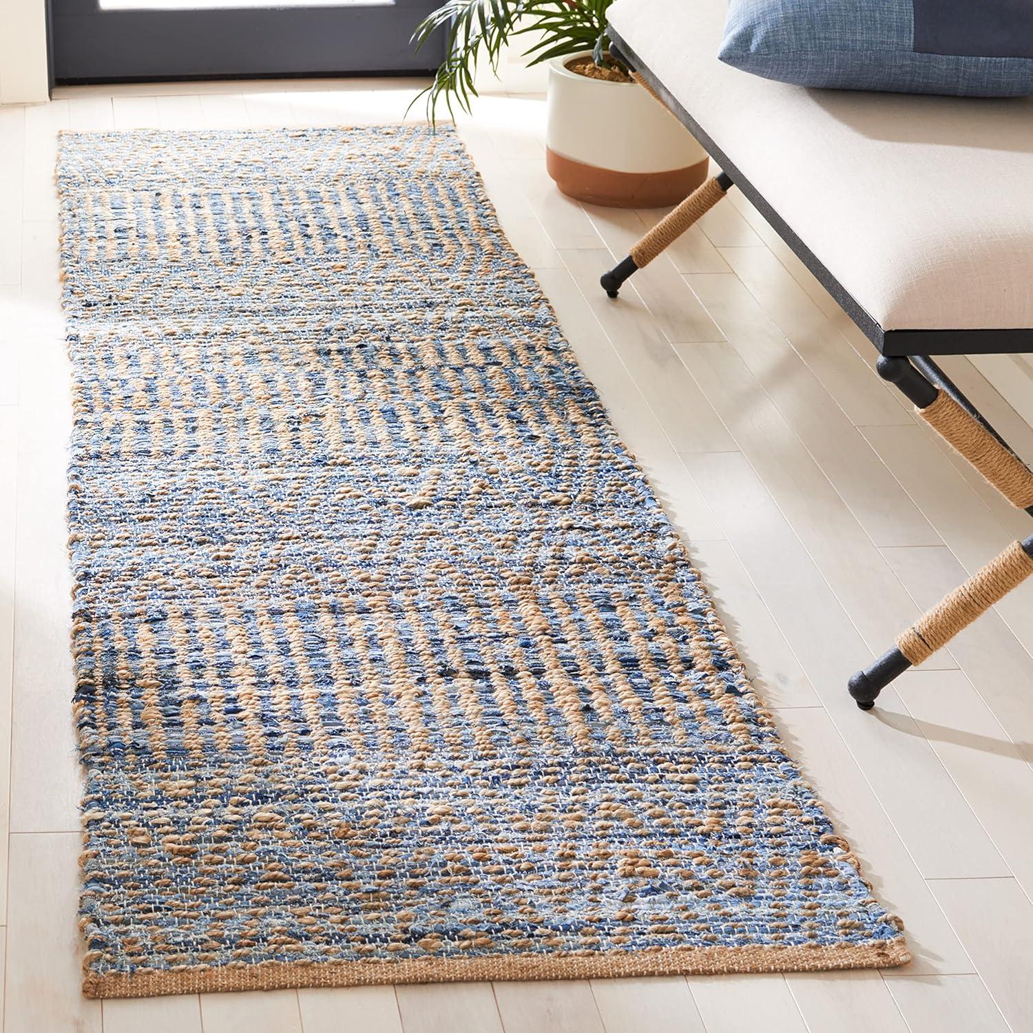 Cape Cod CAP353 Hand Woven Runner Rug - Natural/Blue - 2'3"x6' - Safavieh.