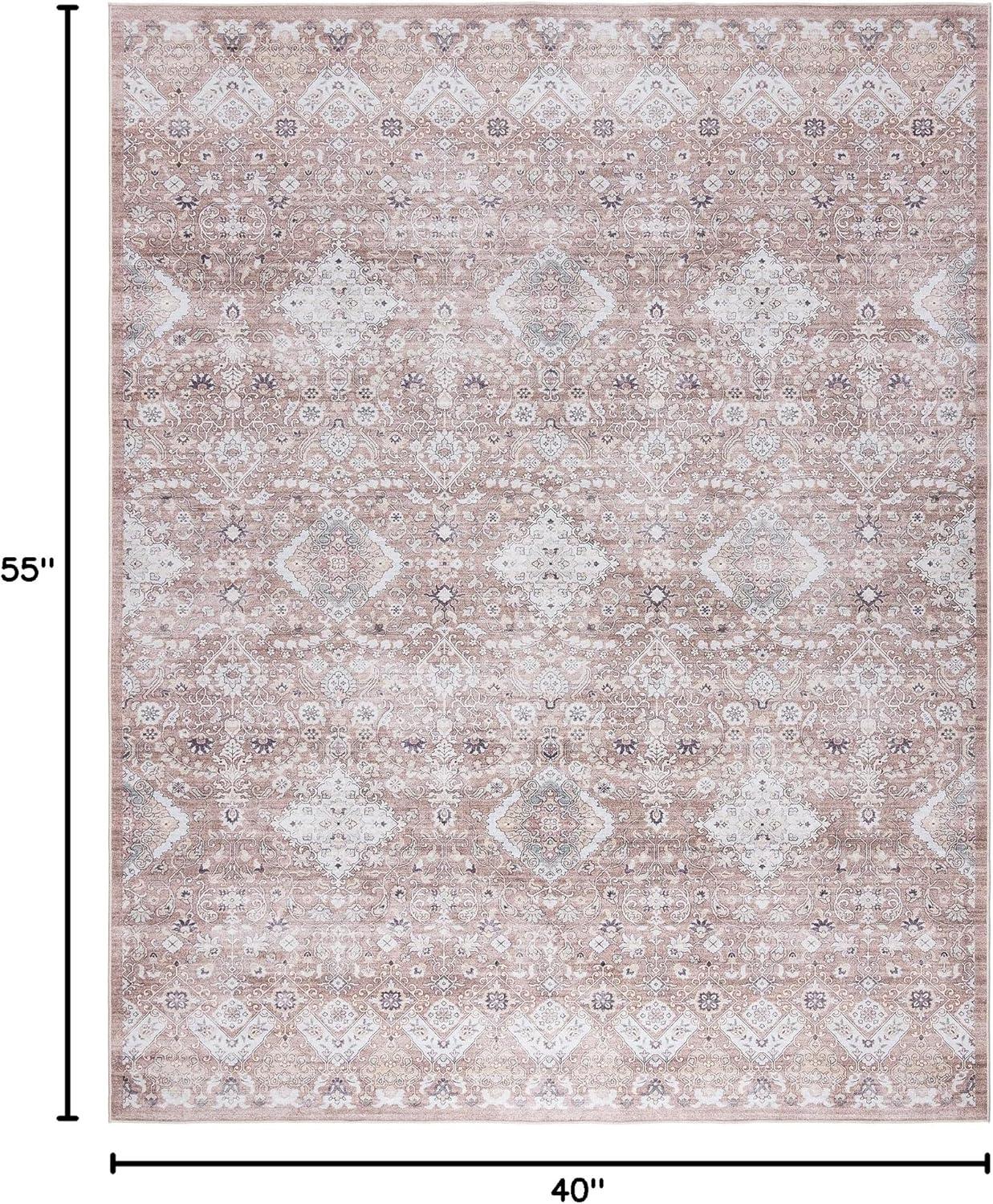 Gertmenian Crystal Print Tanis Beige Polyester Washable Moroccan Bohemian Area Rug