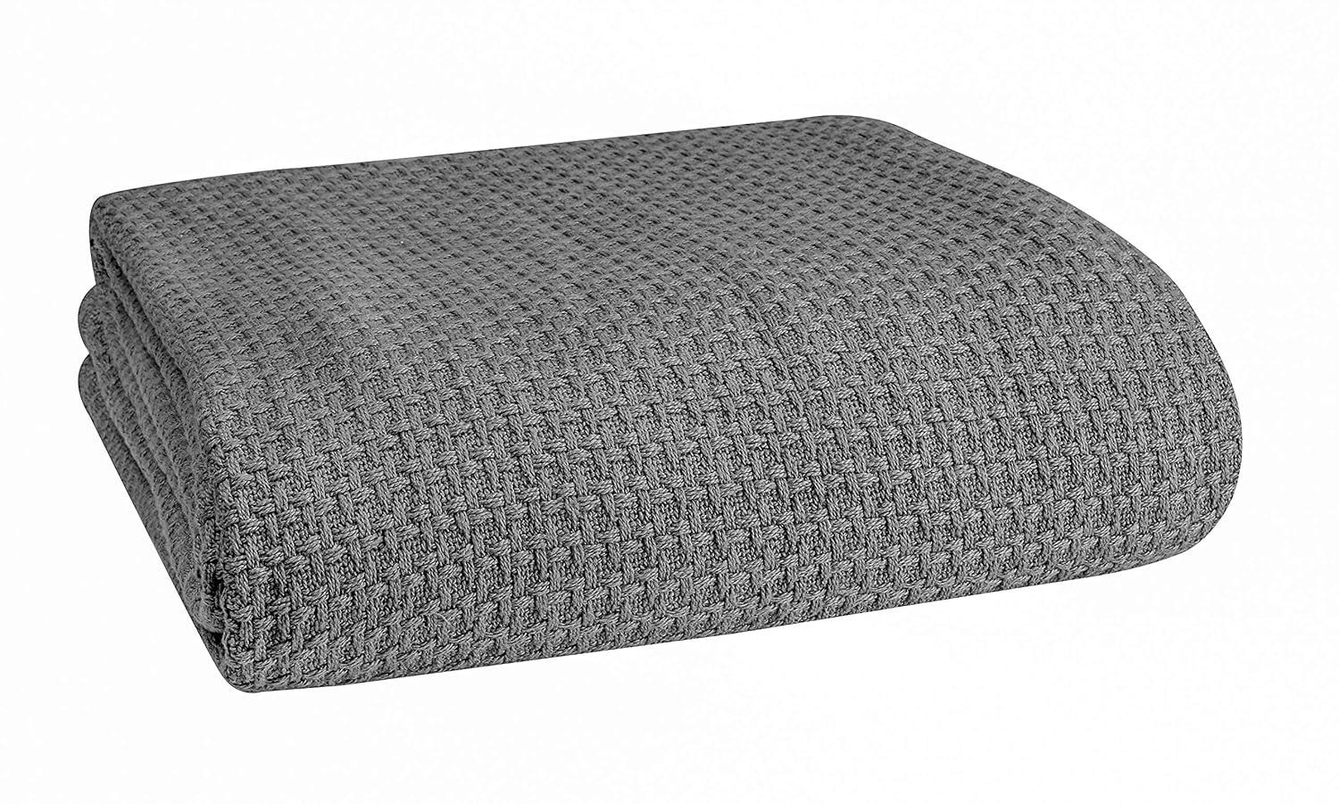BELIZZI HOME 100% Cotton Bed Blanket, Breathable Thermal Blanket King Size, Soft Chevron 90''x102'', Perfect for Layering Any All Season, Charcoal Grey