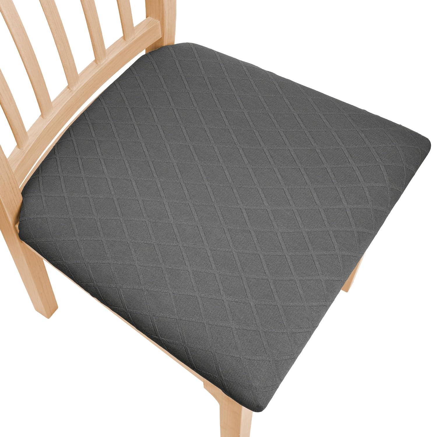 Smiry Dining Chair Seat Covers Stretch Jacquard Chair Slipcover with Ties (Set of 6, Beige)