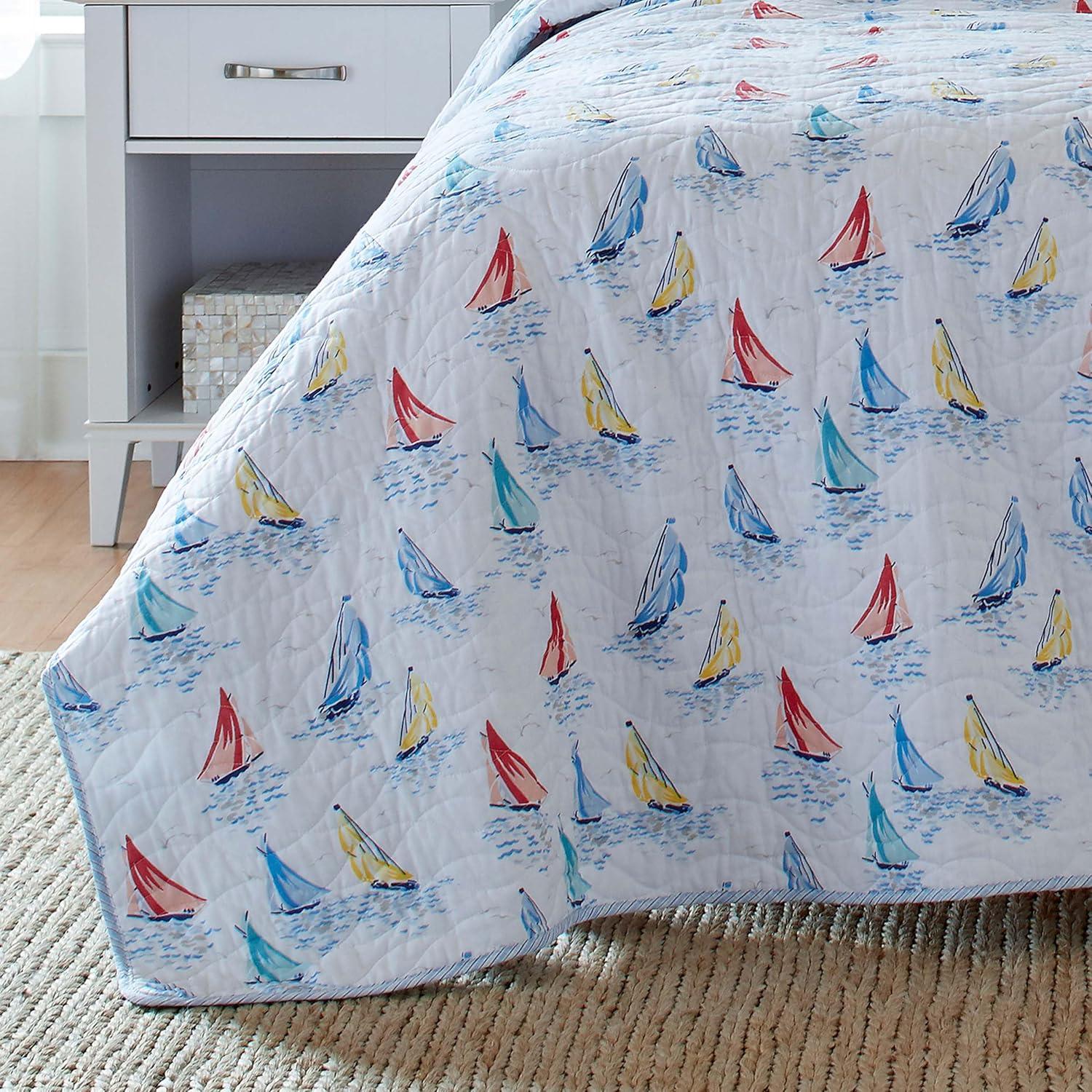 Ahoy Blue Cotton Reversible King Quilt Set