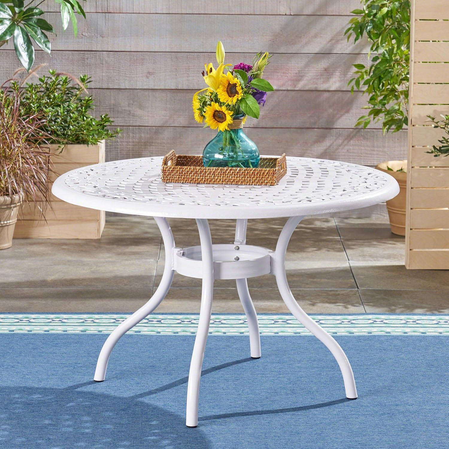 GDF Studio Honolulu Outdoor Aluminum Round Table, White