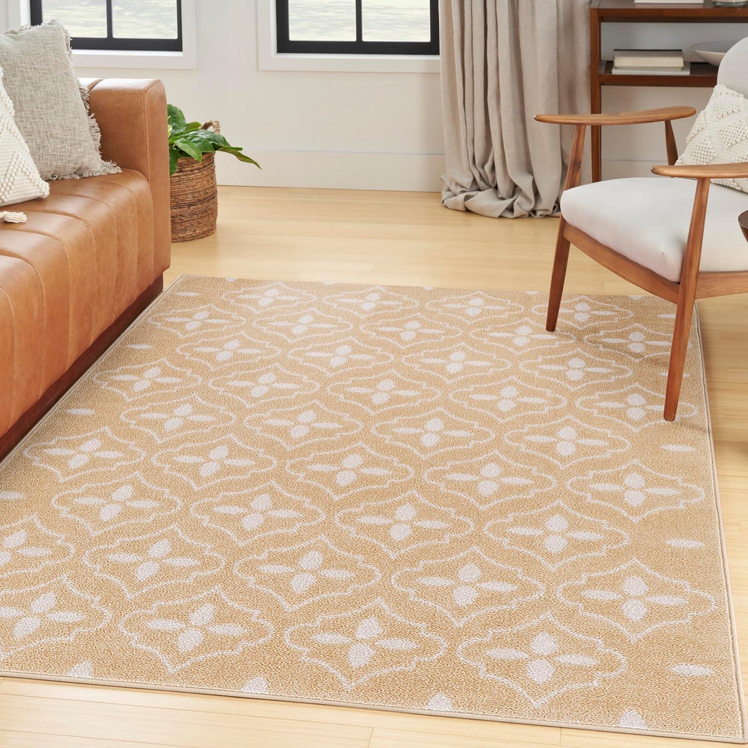 Beige Ivory Moroccan Trellis 4' x 6' Synthetic Area Rug