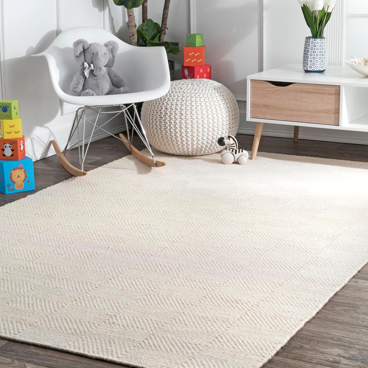 Nuloom Ago Geometric 8x10 Wool Indoor Area Rug for Living Room Bedroom Dining Room Kitchen, Cream/Ivory