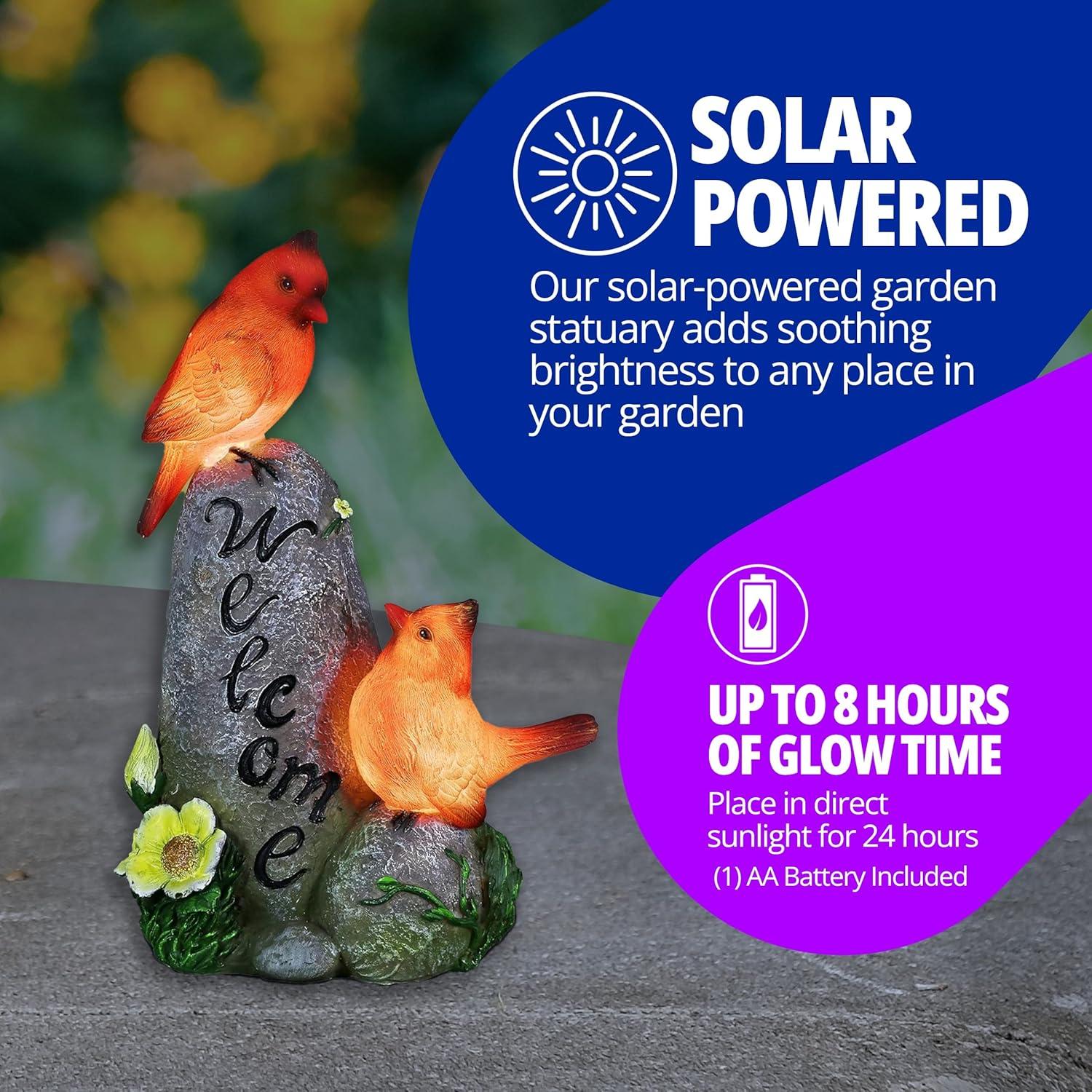 Exhart Exhart Solar Cardinals On A Hand Painted Welcome Rock Garden Statuary, 12 Inches