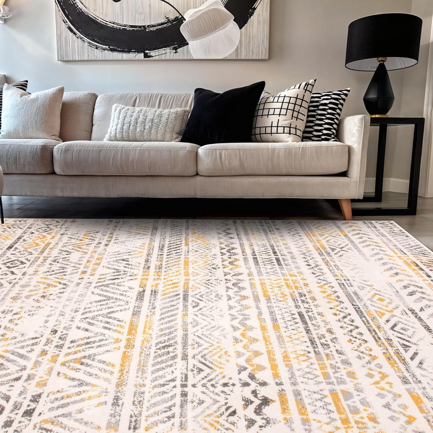 World Rug Gallery Geometric Distressed Bohemian Yellow 5'x7' Area Rug