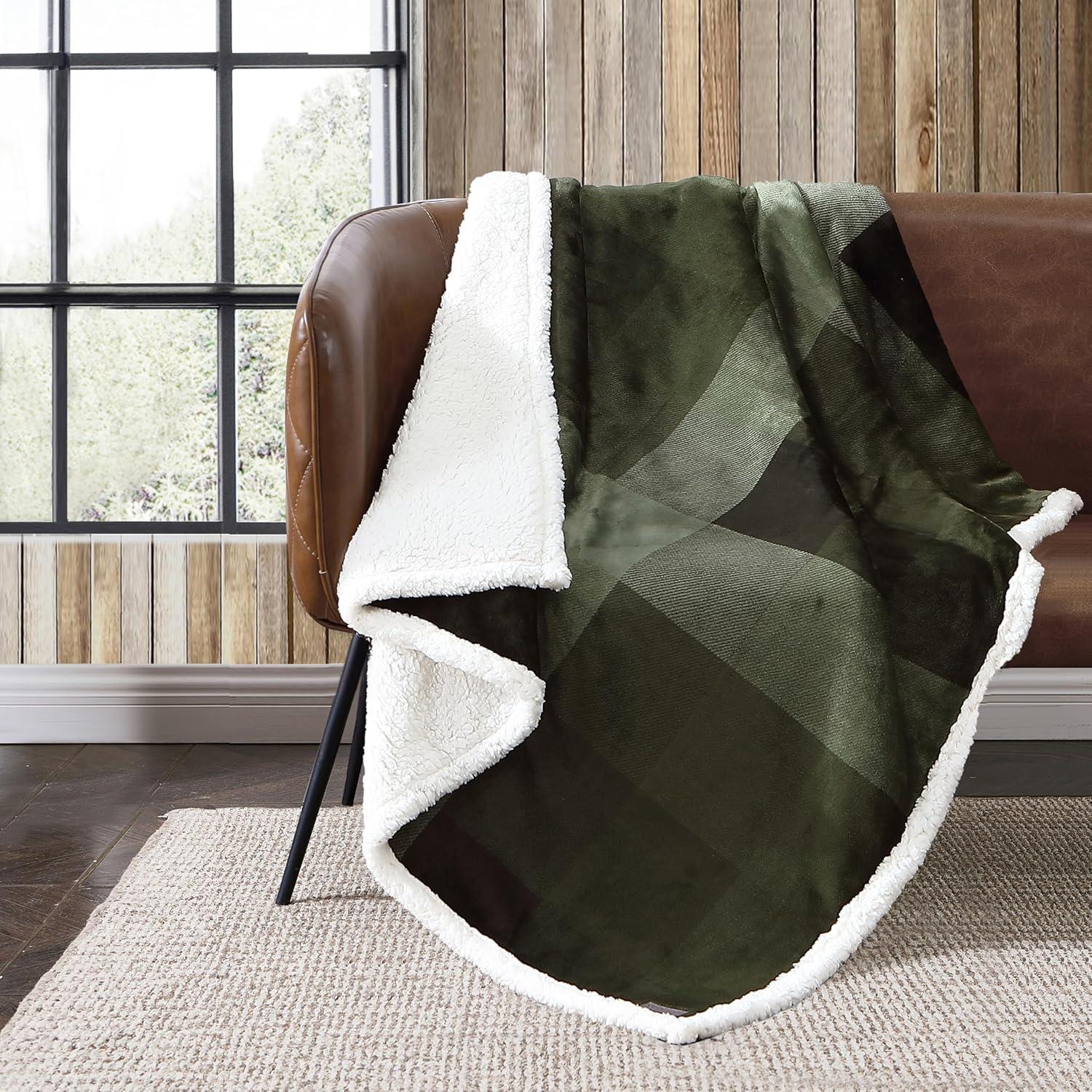 50"x60" Pine Plaid Throw Blanket Green - Eddie Bauer: Soft Fleece, Cozy, Machine Washable