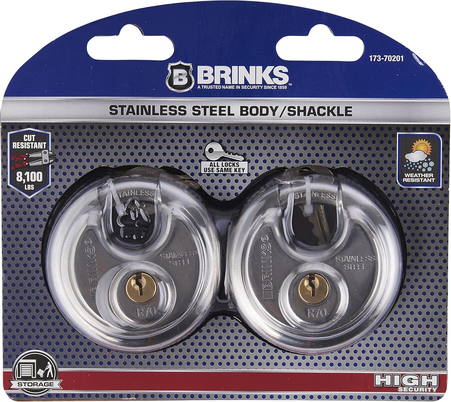 (2 pack) Brinks Commercial Stainless Steel 70mm Keyed Discus Padlock with 5/8in Shackle