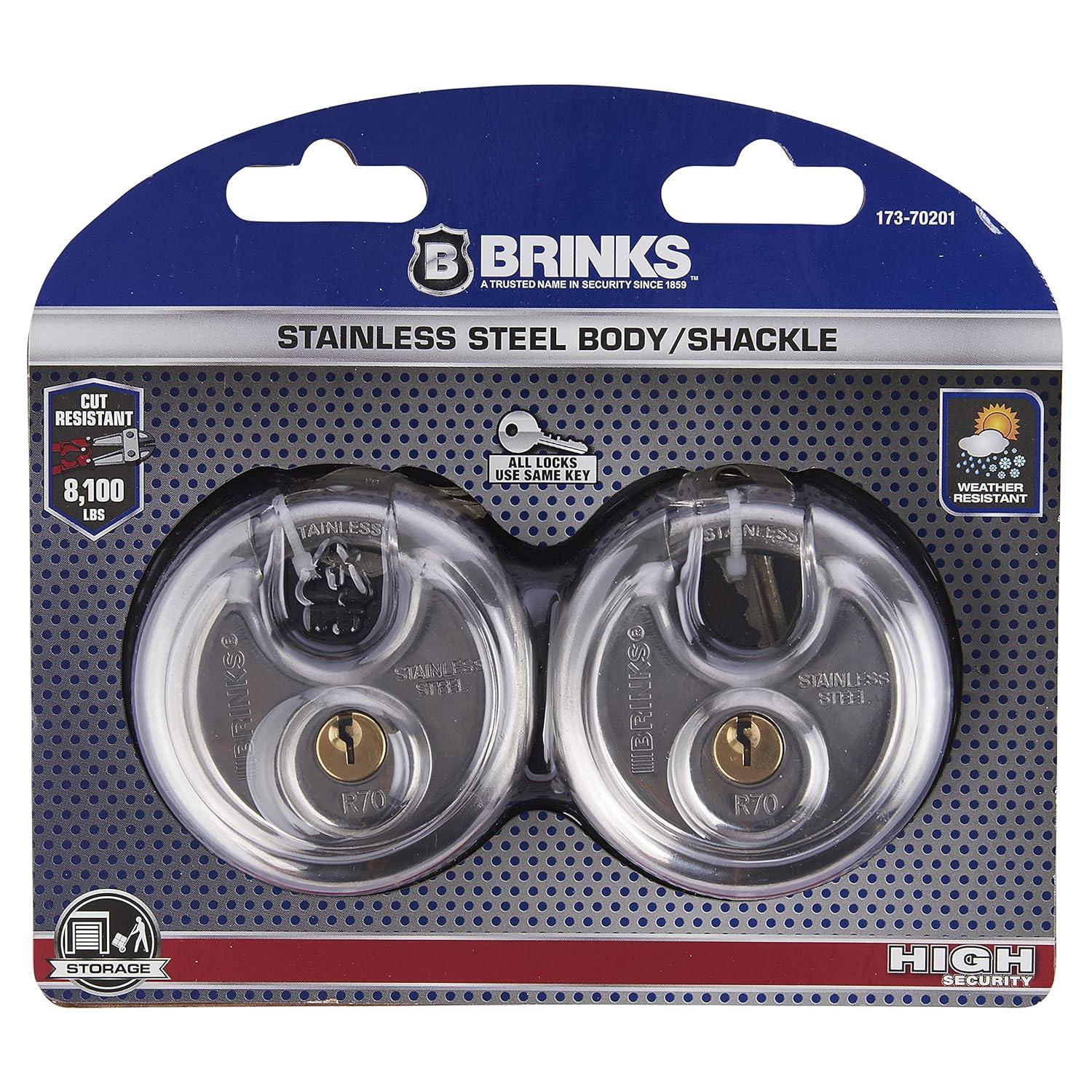 (2 pack) Brinks Commercial Stainless Steel 70mm Keyed Discus Padlock with 5/8in Shackle