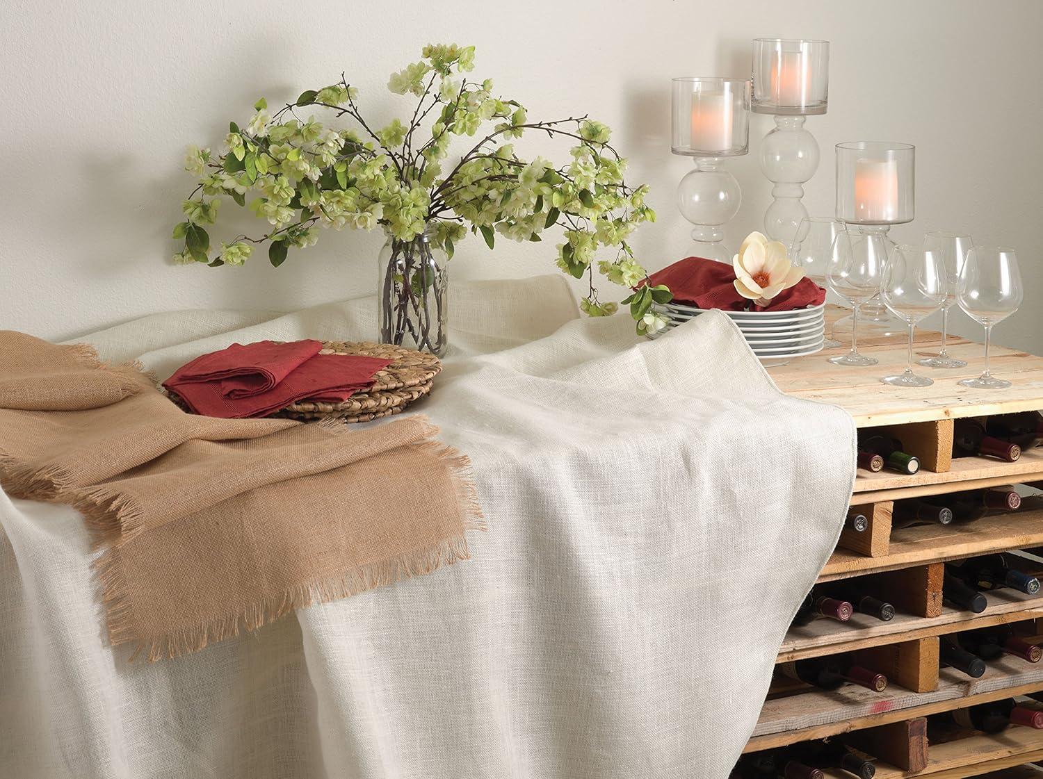 Ivory Burlap Round Fall Tablecloth, 108-Inch