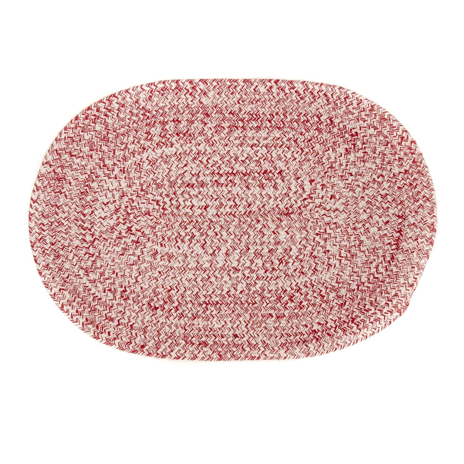 Leslie Country Red & White Area Rug Oval 8' x 10' Oval