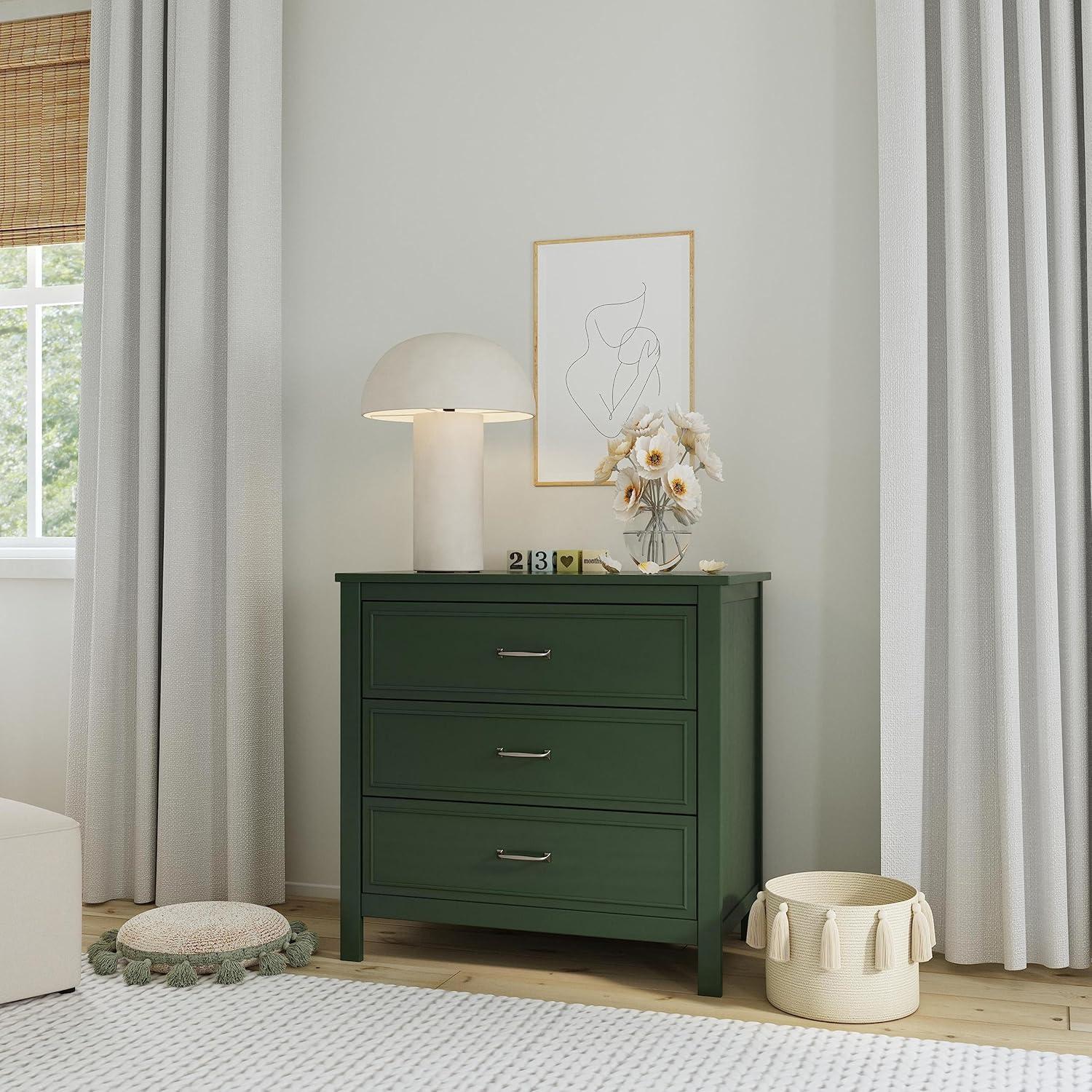 Forest Green 3-Drawer Nursery Dresser with Metal Pulls