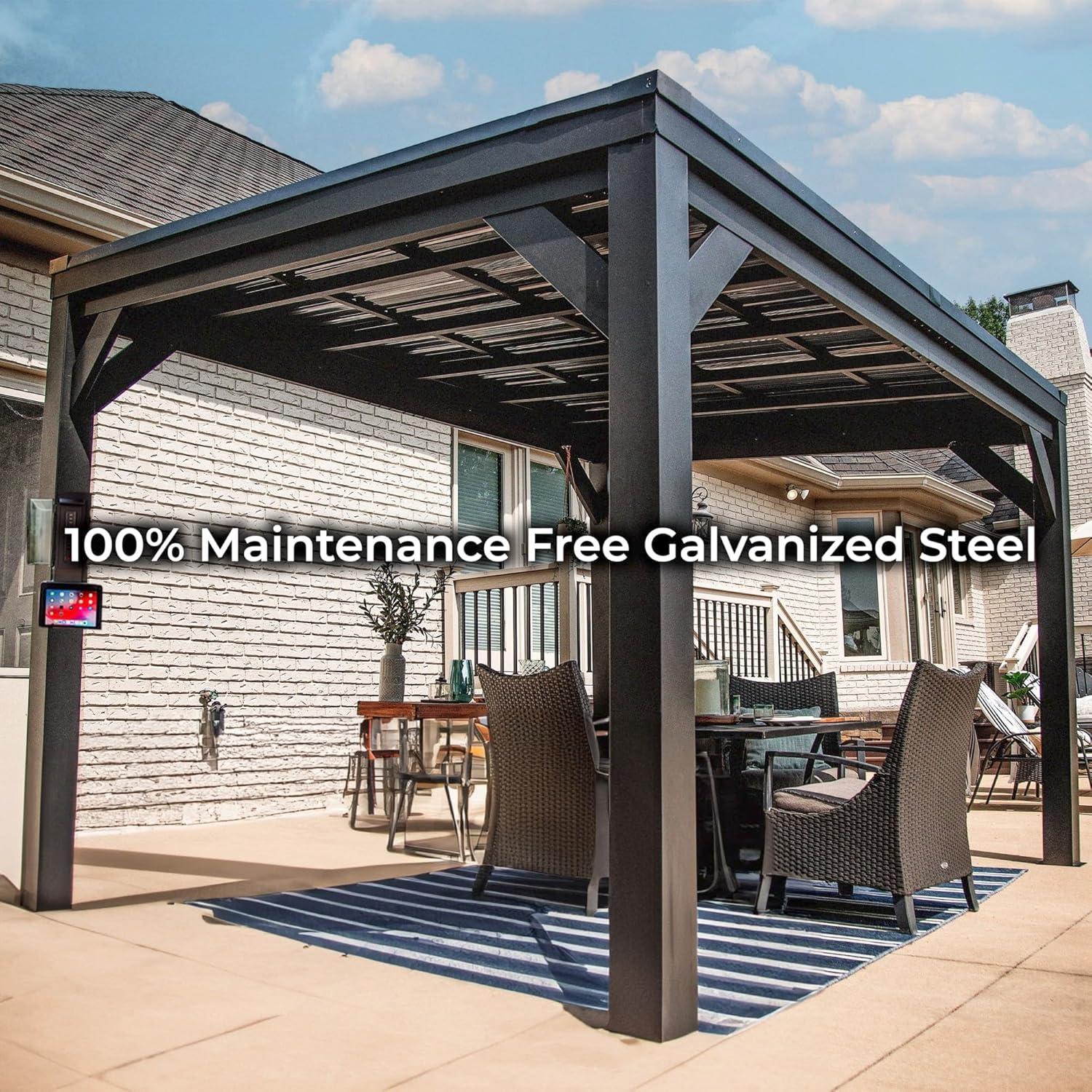 Stonebridge 12' x 9.5' Black Galvanized Steel Outdoor Gazebo