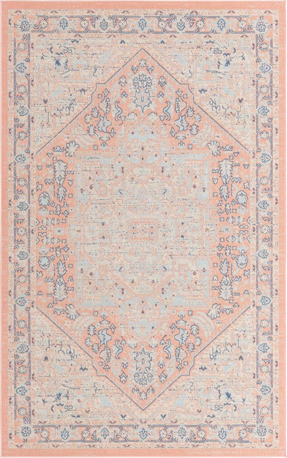 Powder Pink Medallion 5'x8' Rectangular Easy-Care Synthetic Rug