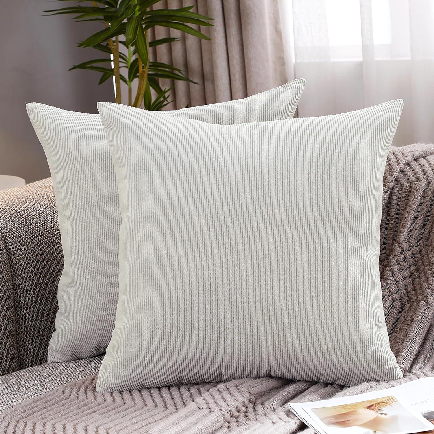 LALA & WONZ Corduroy Striped Throw Pillow Covers (Set of 2)
