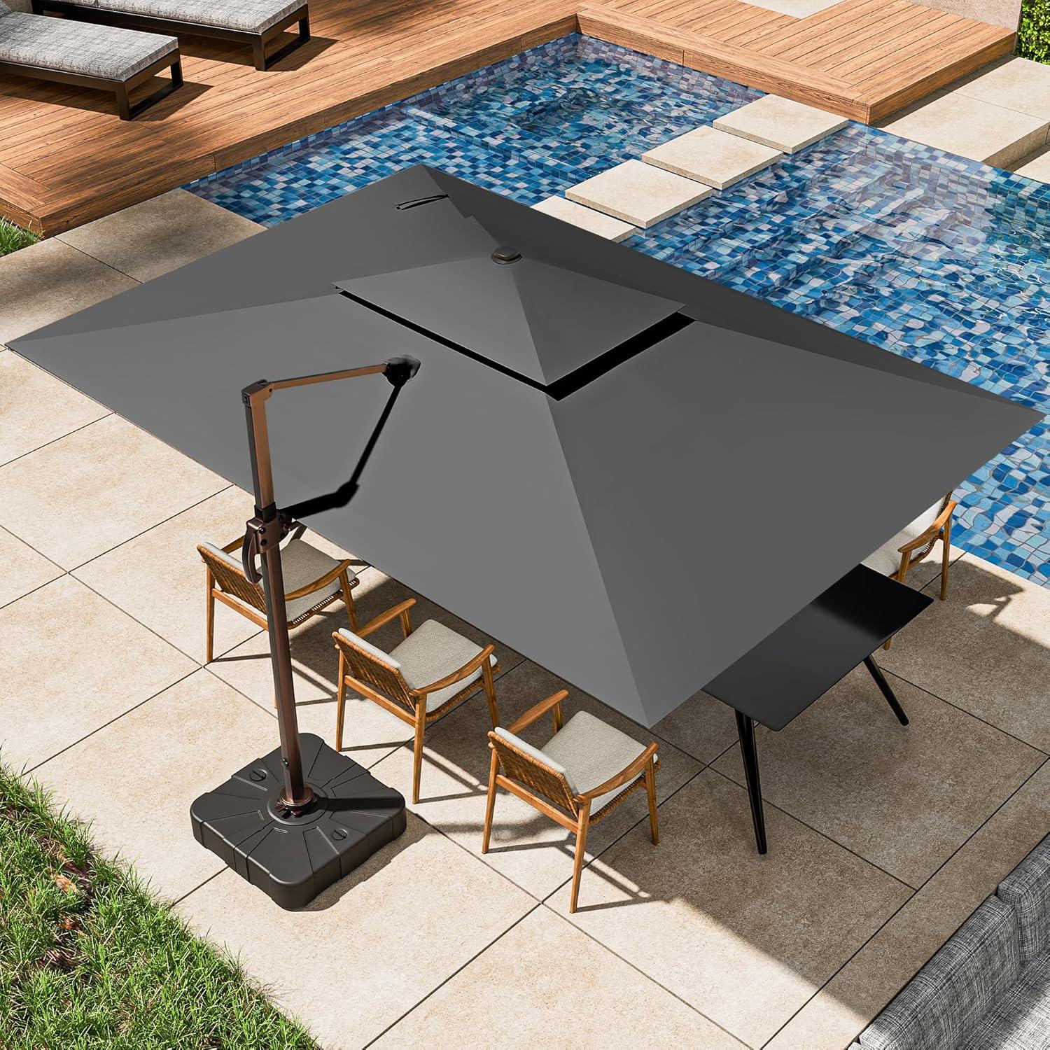 Large Gray Aluminum Cantilever Patio Umbrella with 360° Rotation