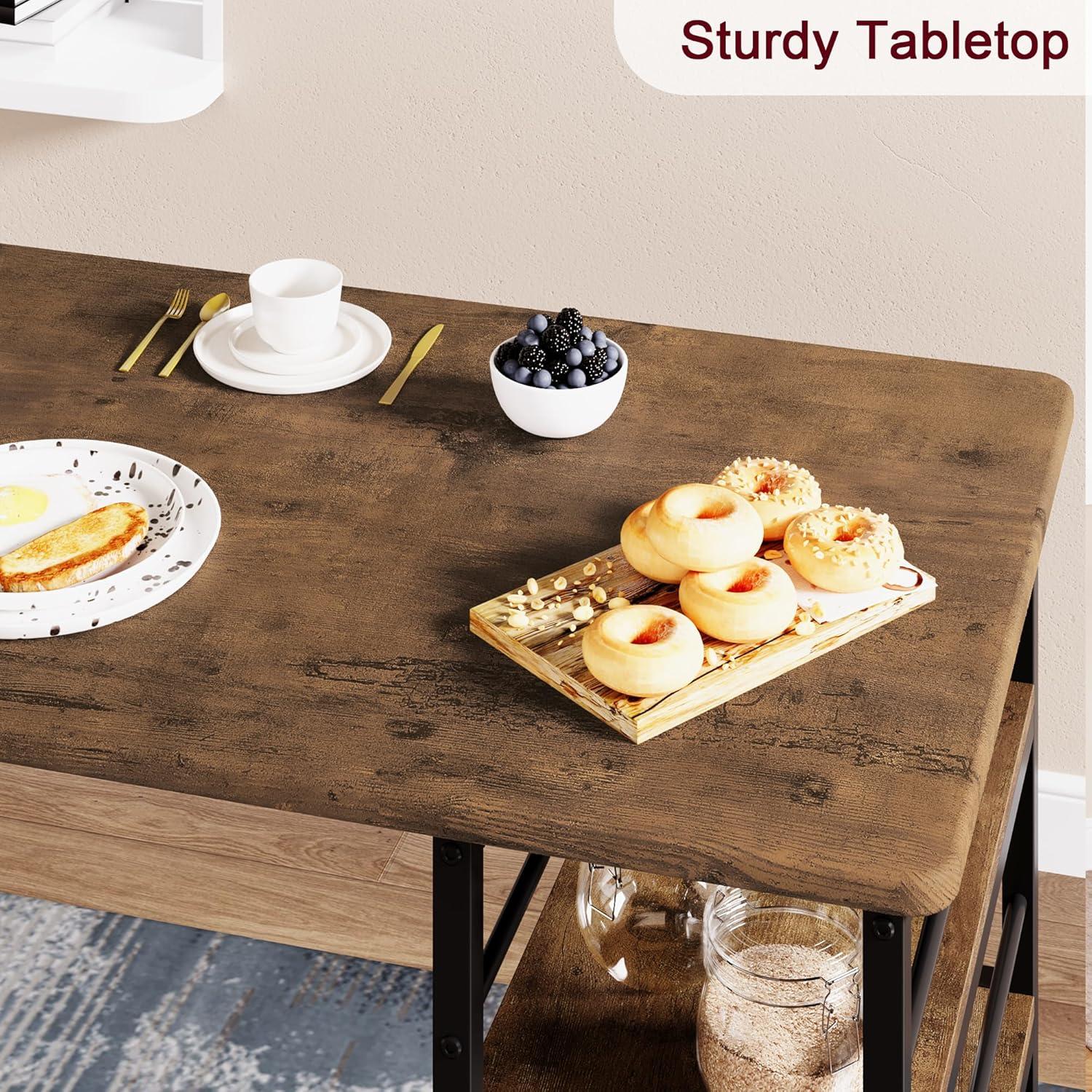 3-Piece Dining Table Set for 2 with Upholstered Bar Chairs, Kitchen Bar Table Set with 3 Storage Shelves, Space-Saving Furniture for Small Spaces, Apartment, Studio, Breakfast Nook