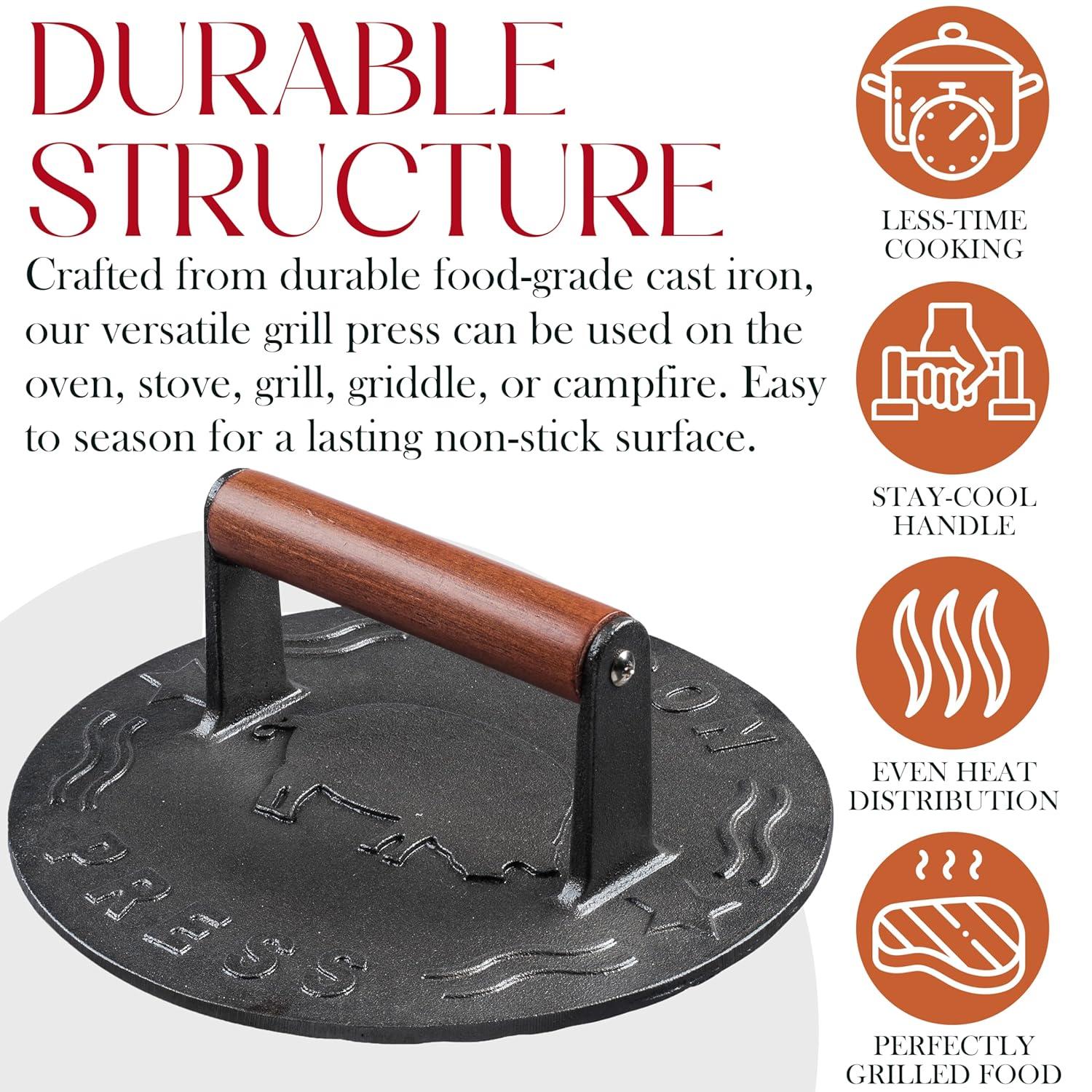 Bellemain 8.5-Inch Cast Iron Bacon Press – Heavy-Duty Grill Press for Perfect Bacon, Steak & More