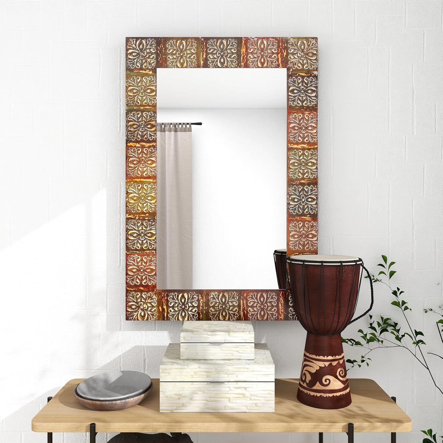 DecMode 24" x 36" Multi Colored Floral Wall Mirror with Embossed Metal