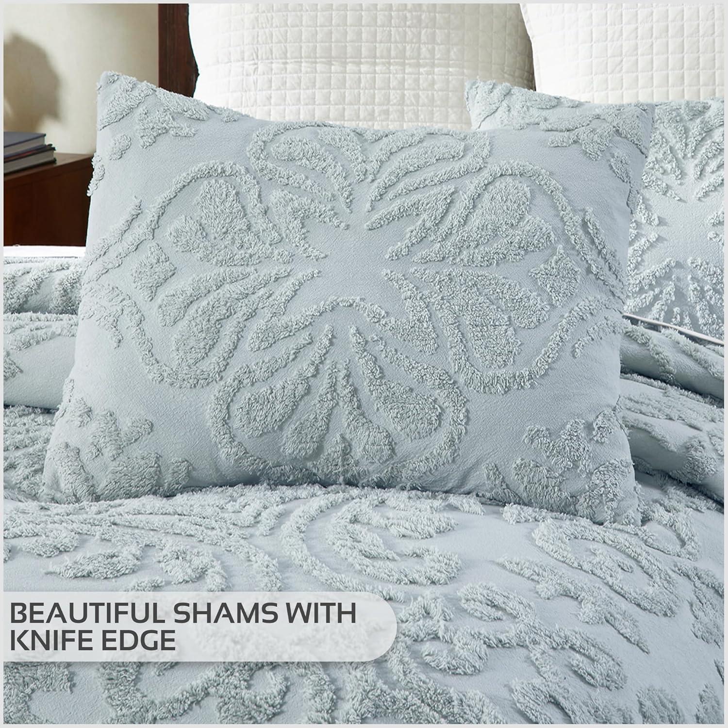 Better Trends Rylee Collection Blue Cotton Tufted Bedspread Set