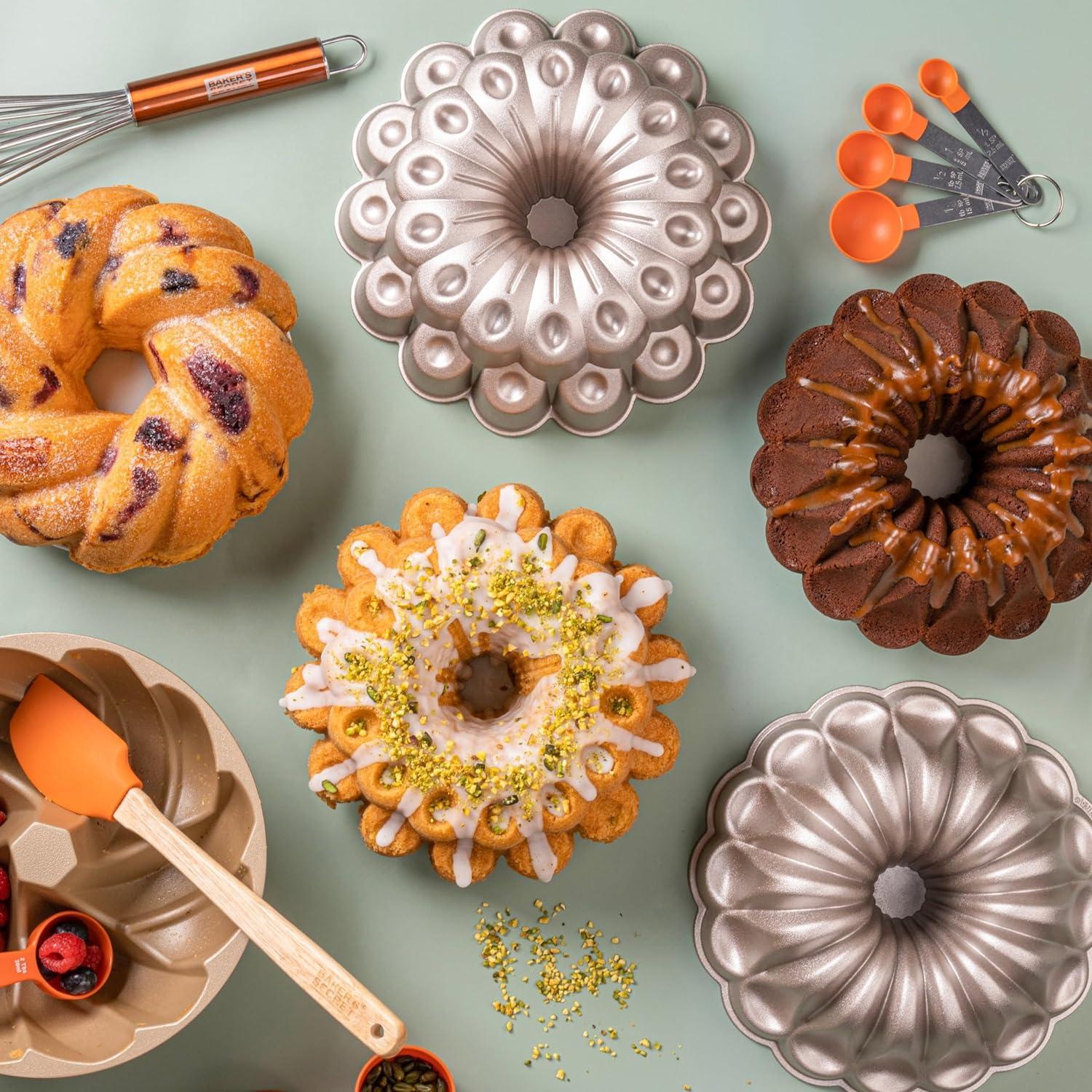 Baker's Secret Fluted Cake Pan, Cast Aluminum 2 Layers Nonstick Coating (Petal)