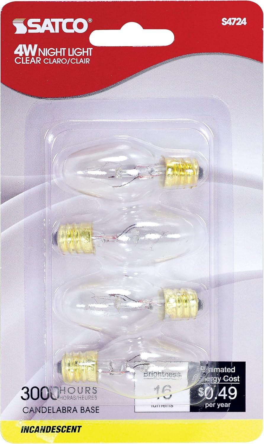 Edison-Inspired Clear Candelabra Incandescent Night Light Bulbs, 4-Pack