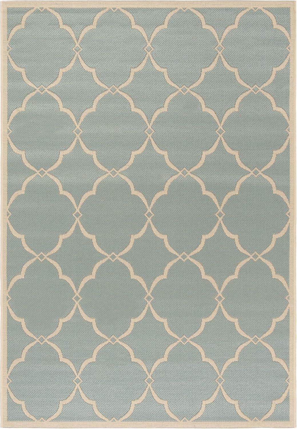 SAFAVIEH Beach House Nick Indoor/Outdoor Area Rug Aqua/Cream, 5'3" x 7'6"