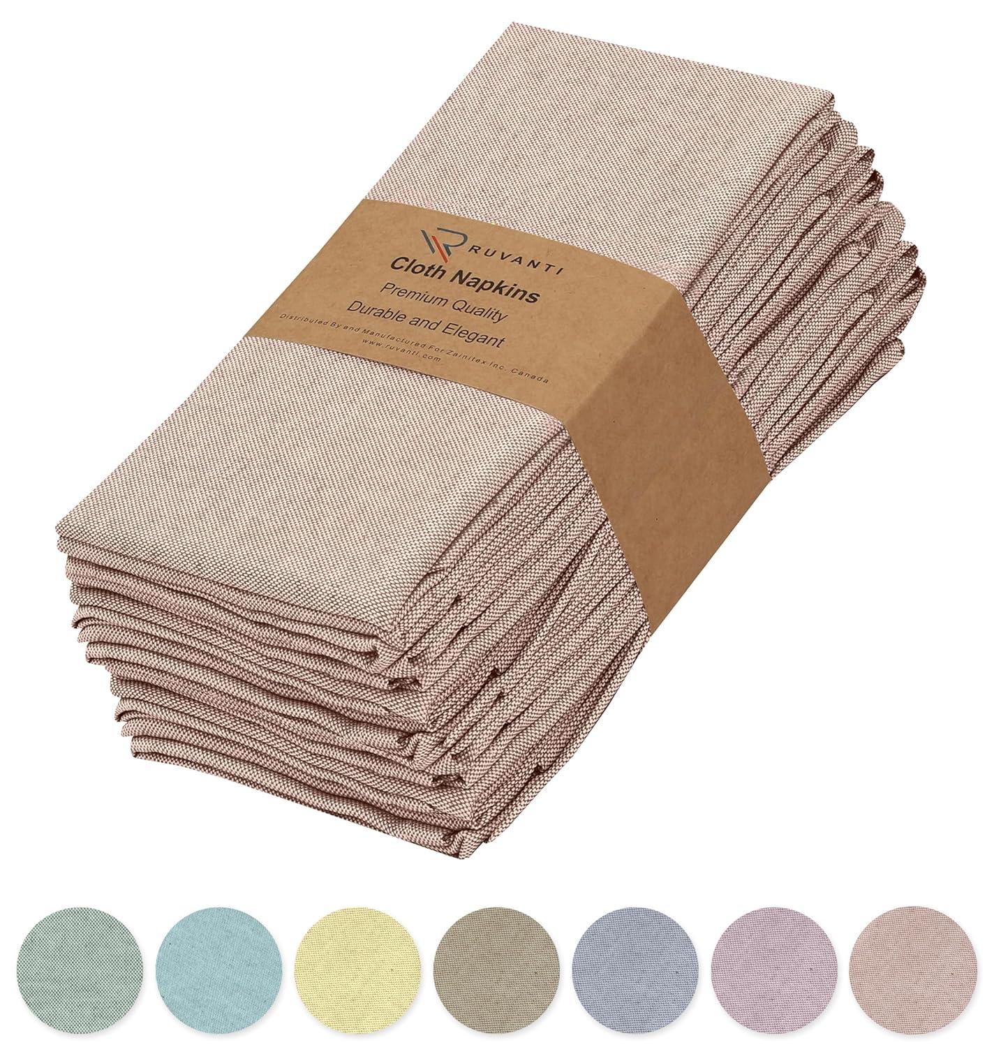 Ruvanti Poly Cotton Square Cloth Napkins Chambray Fabric (Set of 12)