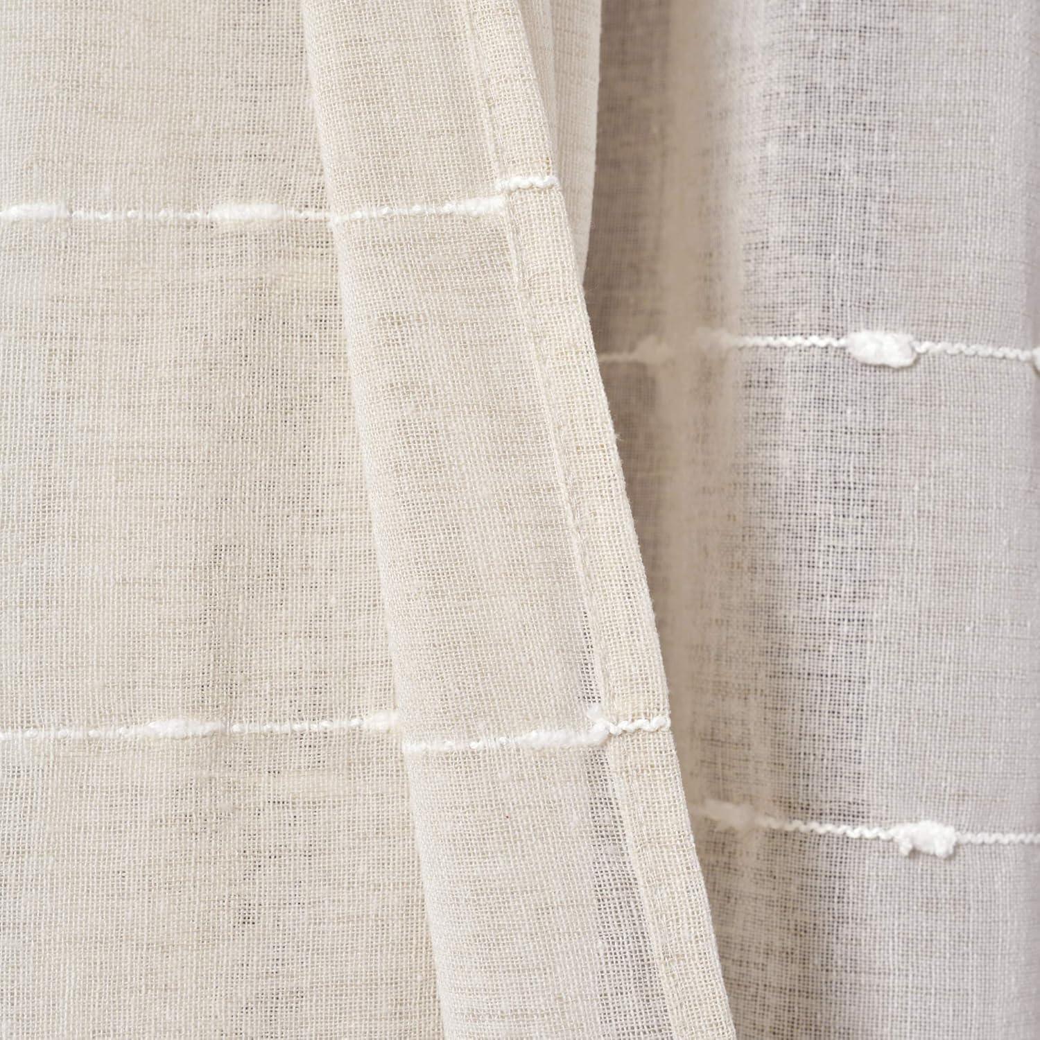 Set of 2 (95"x38") Farmhouse Textured Grommet Sheer Window Curtain Panels Beige - Lush Décor: Polyester Microfiber