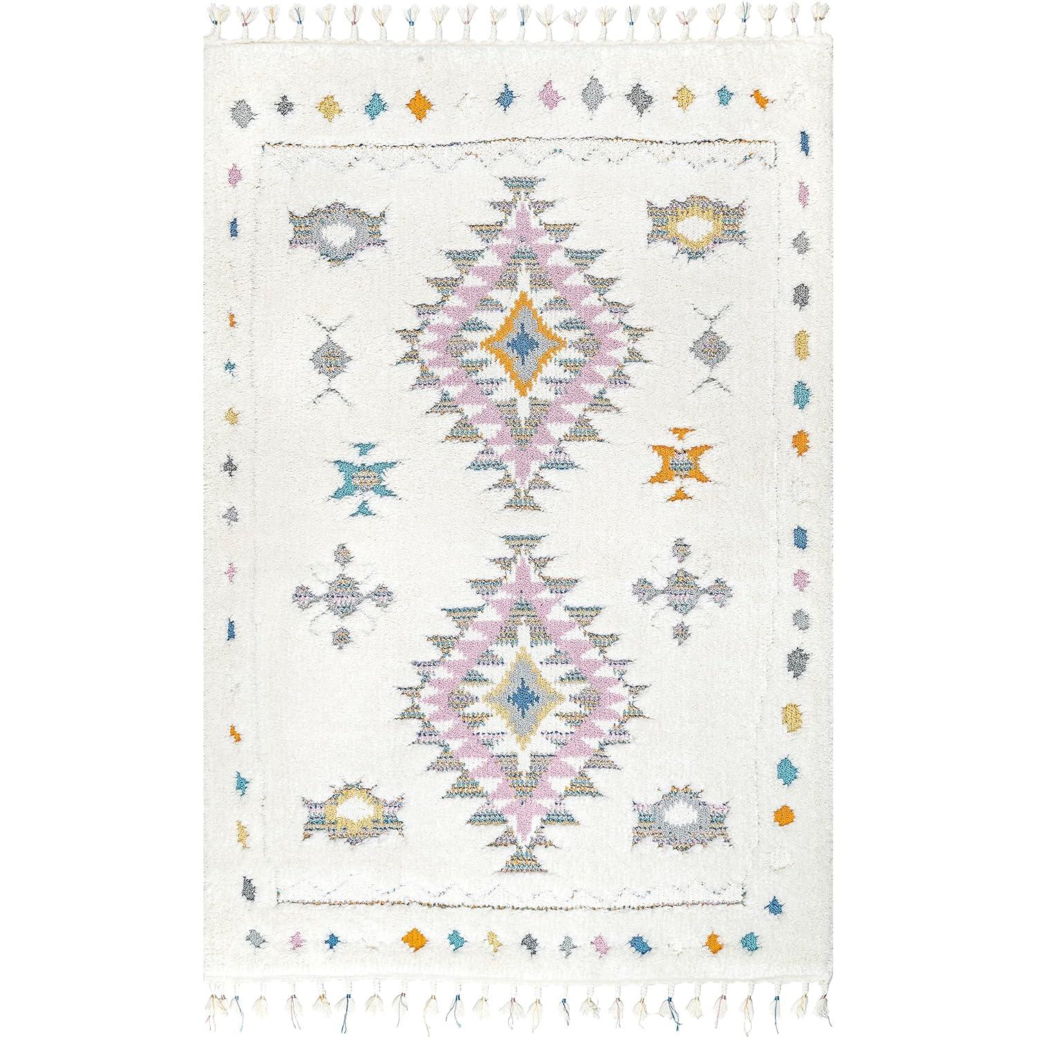 Nuloom Jocelyn Diamond 6 Square Shag Indoor Area Rug for Living Room Bedroom Dining Room Nursery, Off White/Ivory
