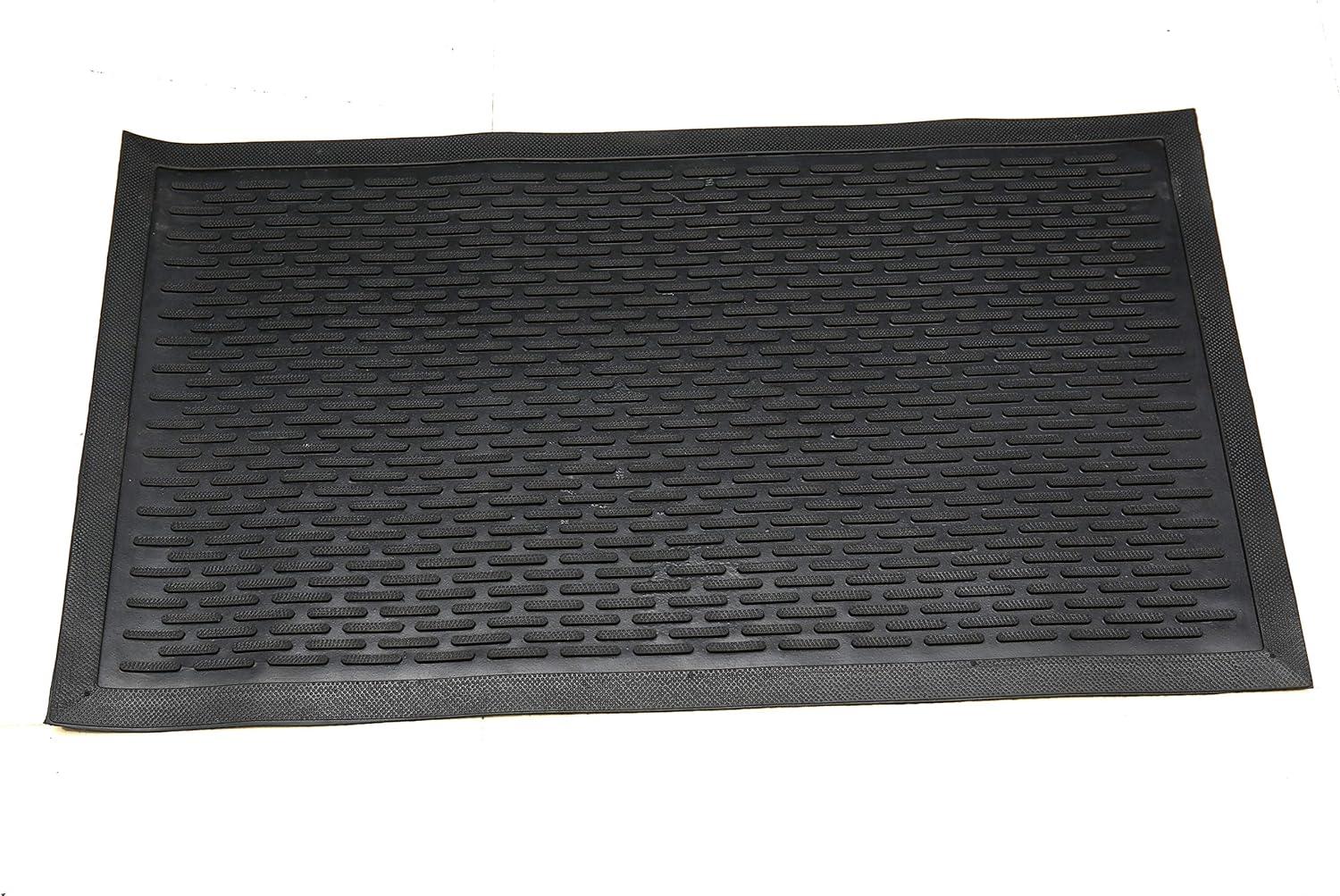 Modern Ribbed Black Rubber 24" x 36" Indoor/Outdoor Doormat