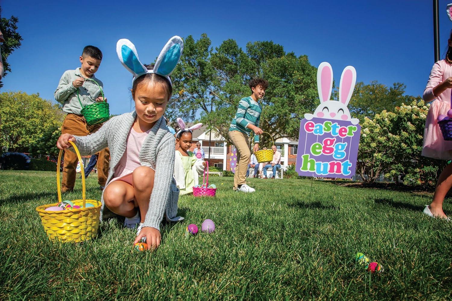 Fun Express 4 Pieces Large Plastic Easter Eggs for Yard, Party Décor