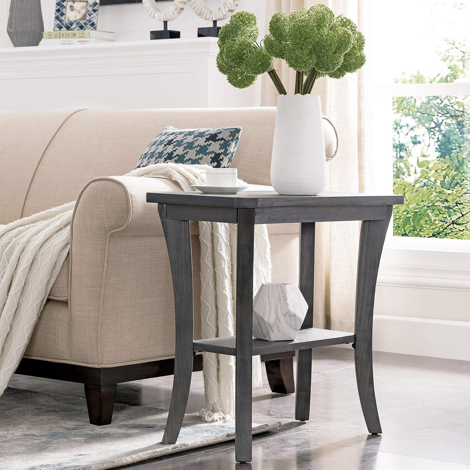 Rustic Gray Solid Wood Space-Saving Narrow End Table